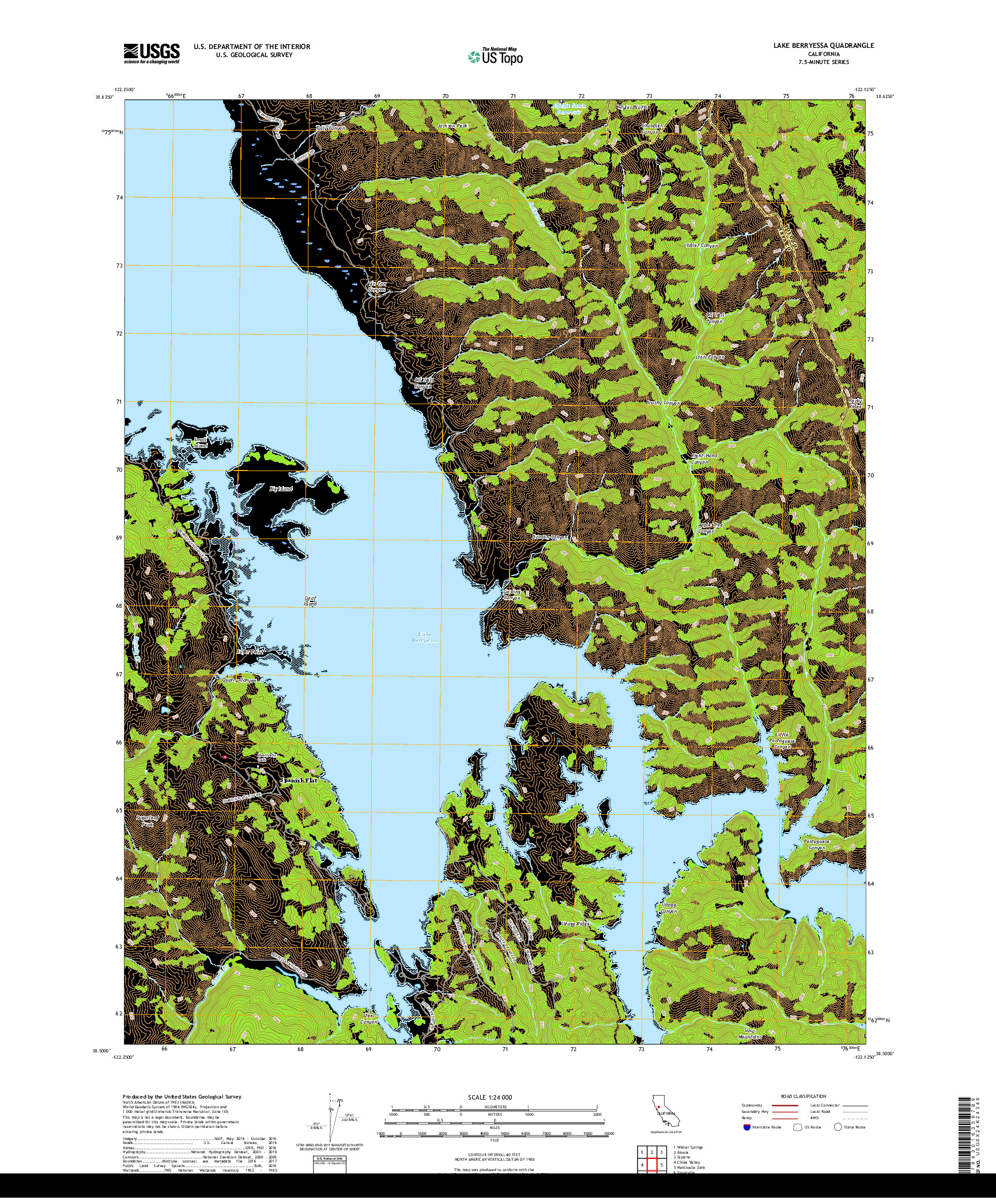 USGS US TOPO 7.5-MINUTE MAP FOR LAKE BERRYESSA, CA 2018