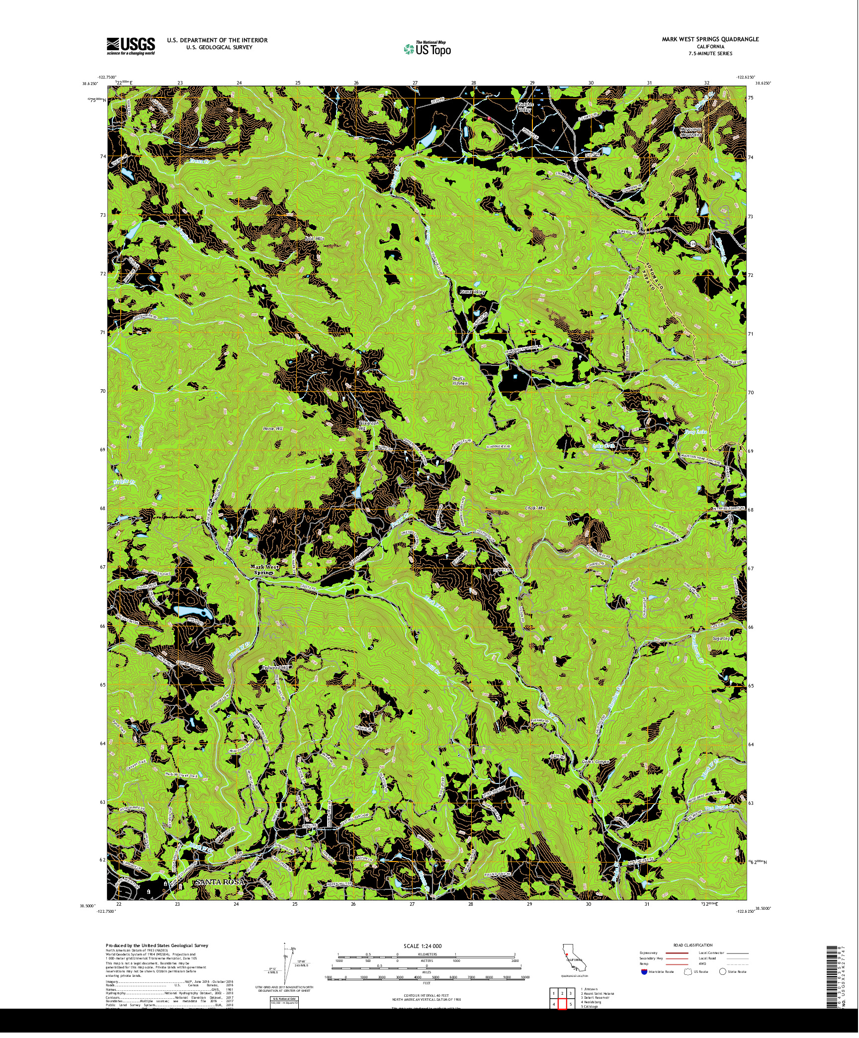 USGS US TOPO 7.5-MINUTE MAP FOR MARK WEST SPRINGS, CA 2018