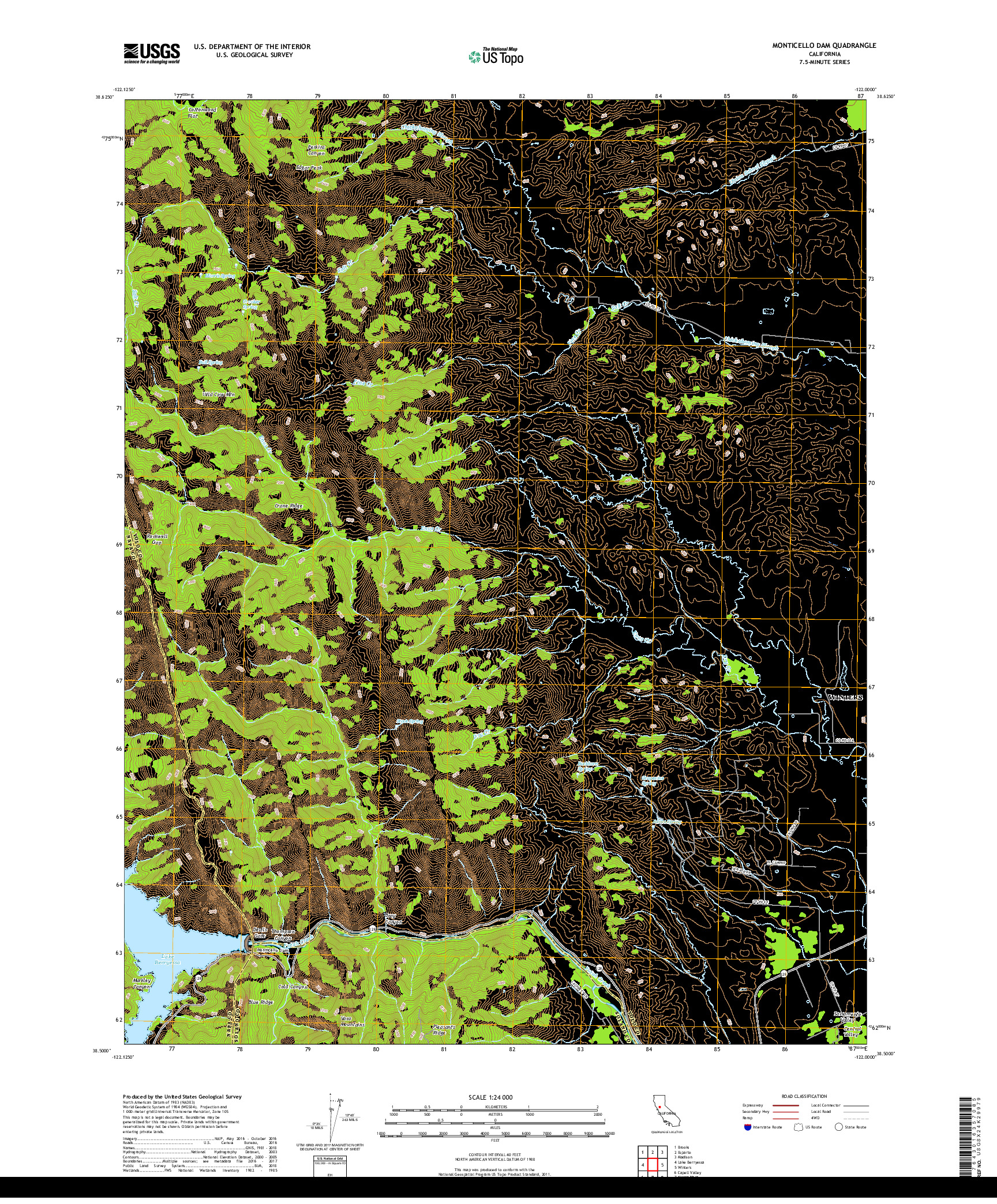 USGS US TOPO 7.5-MINUTE MAP FOR MONTICELLO DAM, CA 2018