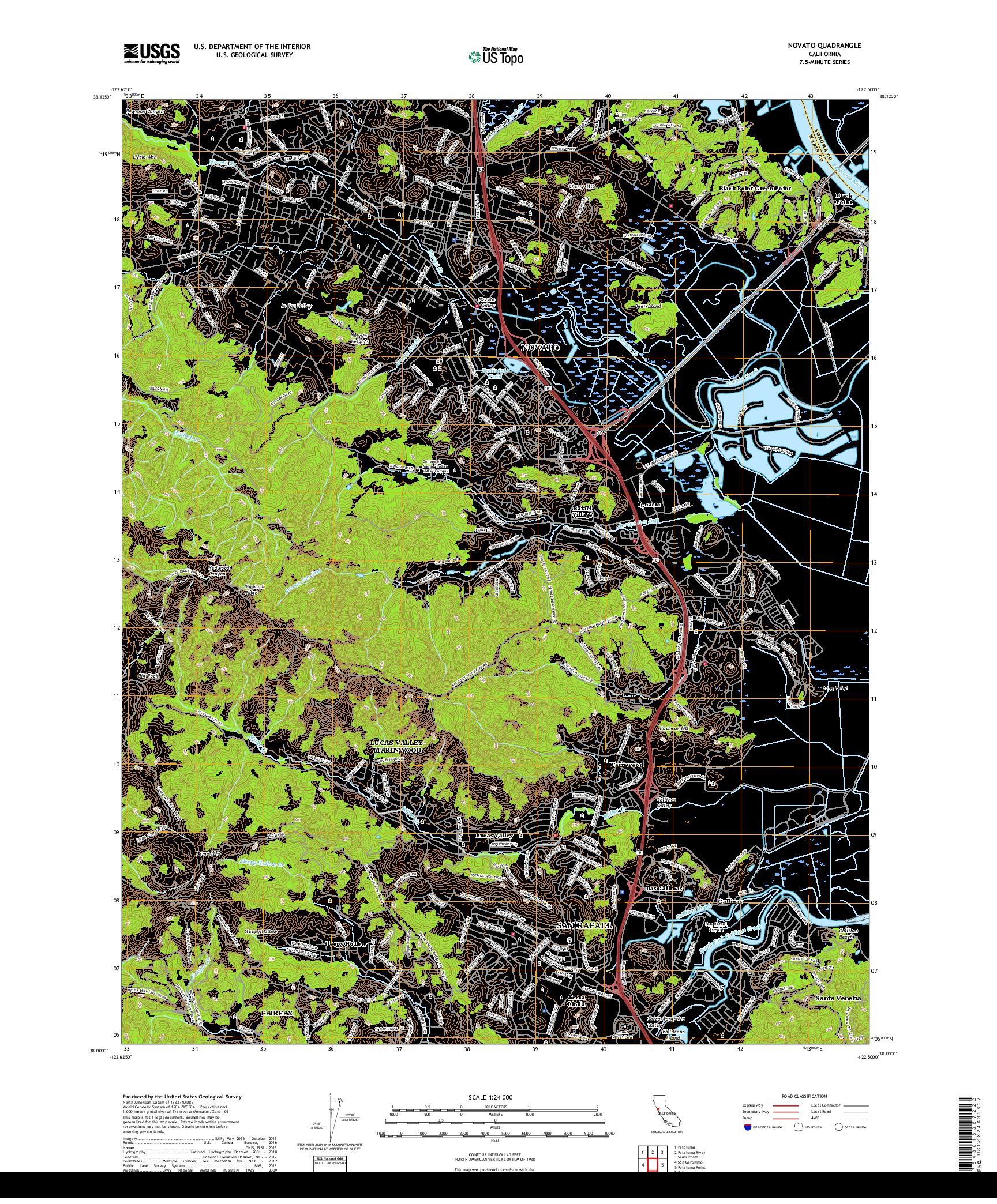 USGS US TOPO 7.5-MINUTE MAP FOR NOVATO, CA 2018