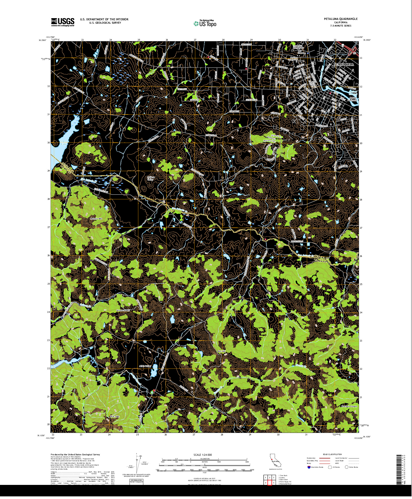 USGS US TOPO 7.5-MINUTE MAP FOR PETALUMA, CA 2018