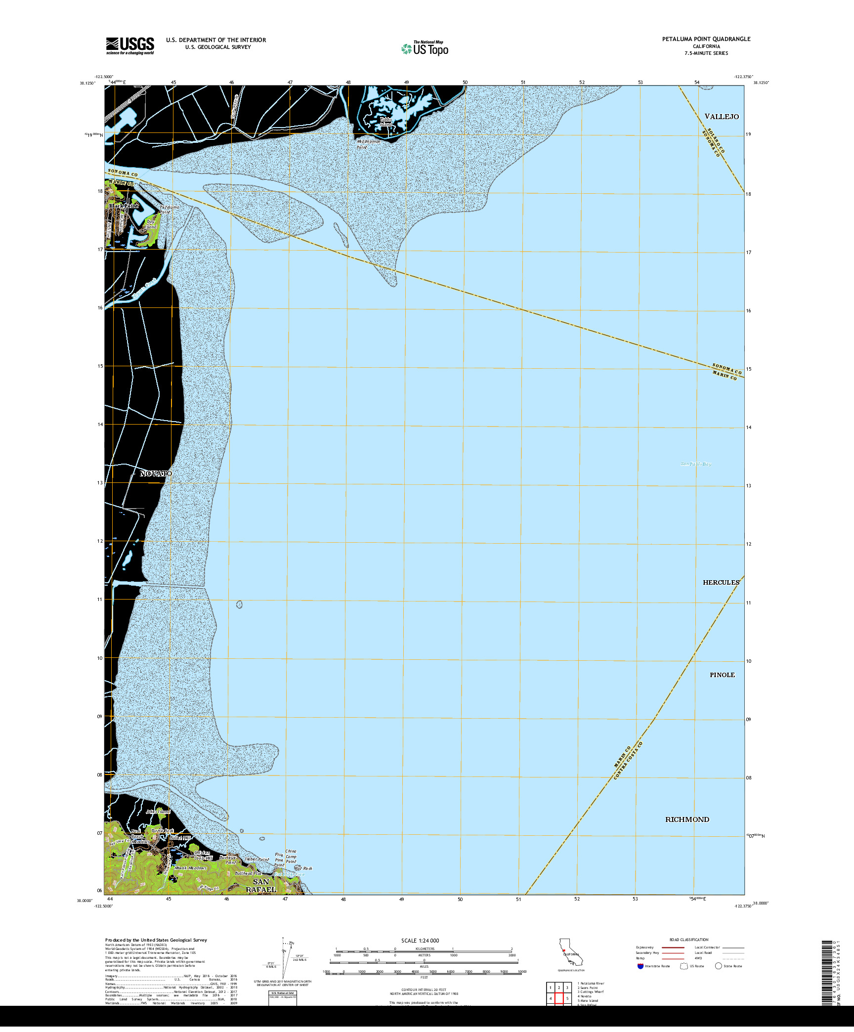 USGS US TOPO 7.5-MINUTE MAP FOR PETALUMA POINT, CA 2018