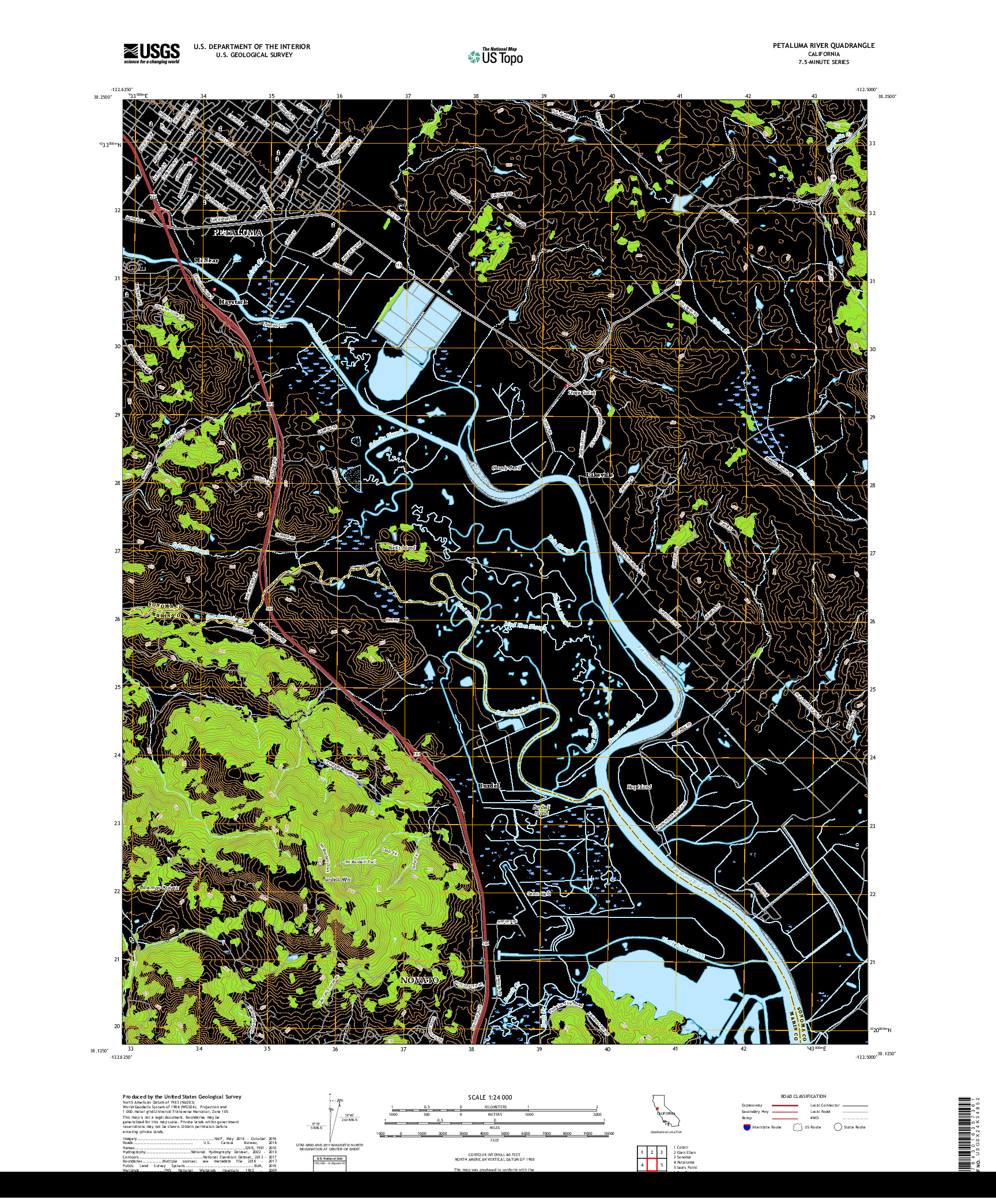 USGS US TOPO 7.5-MINUTE MAP FOR PETALUMA RIVER, CA 2018