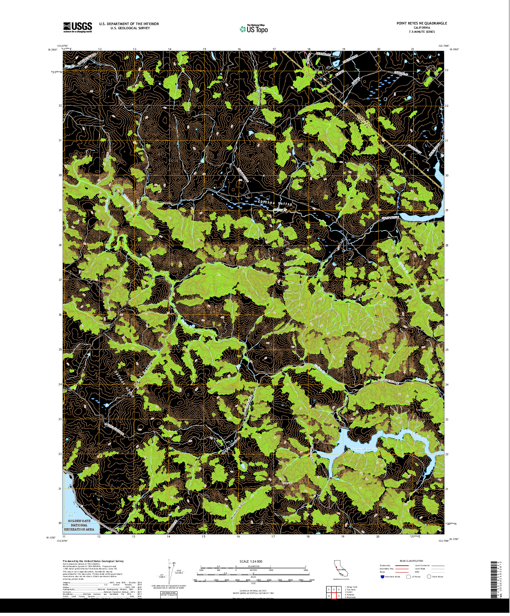 USGS US TOPO 7.5-MINUTE MAP FOR POINT REYES NE, CA 2018