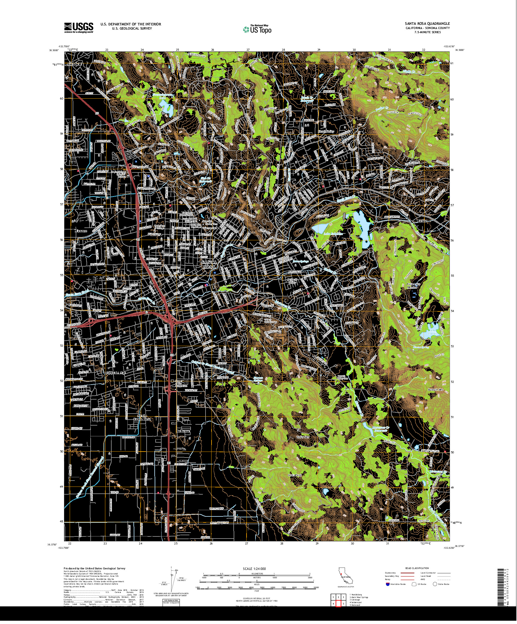 USGS US TOPO 7.5-MINUTE MAP FOR SANTA ROSA, CA 2018