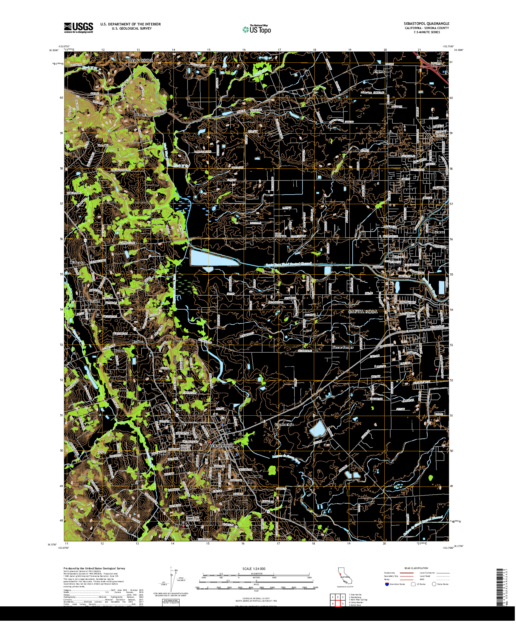 USGS US TOPO 7.5-MINUTE MAP FOR SEBASTOPOL, CA 2018