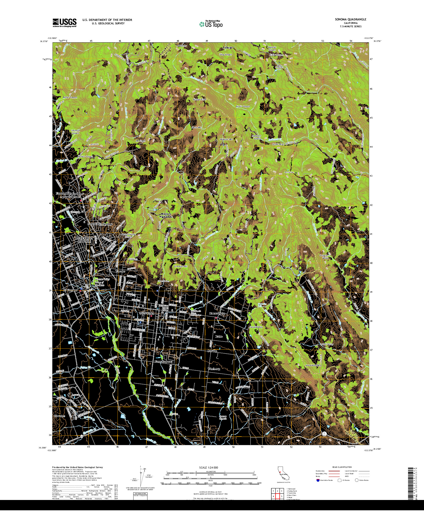 USGS US TOPO 7.5-MINUTE MAP FOR SONOMA, CA 2018