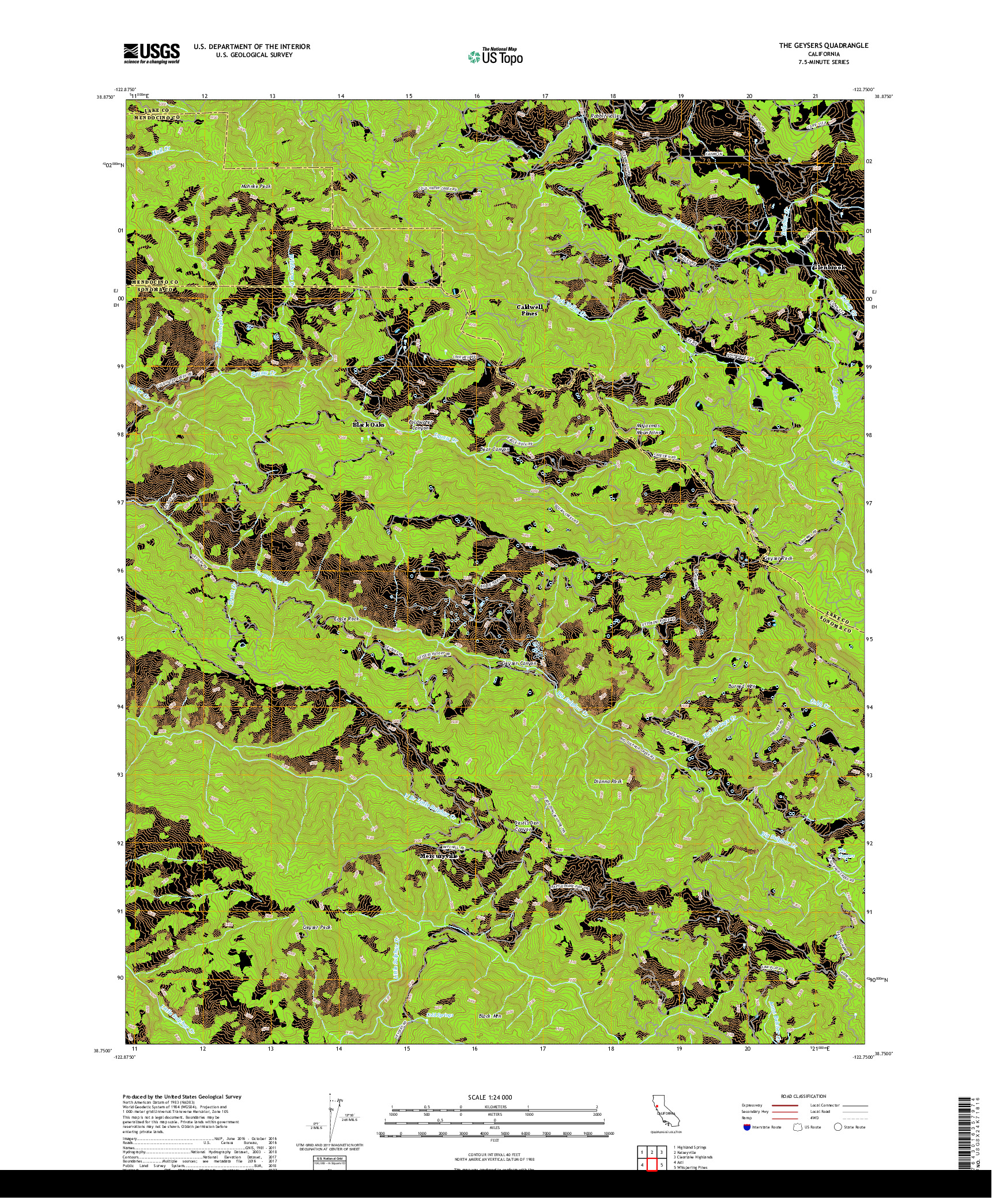 USGS US TOPO 7.5-MINUTE MAP FOR THE GEYSERS, CA 2018