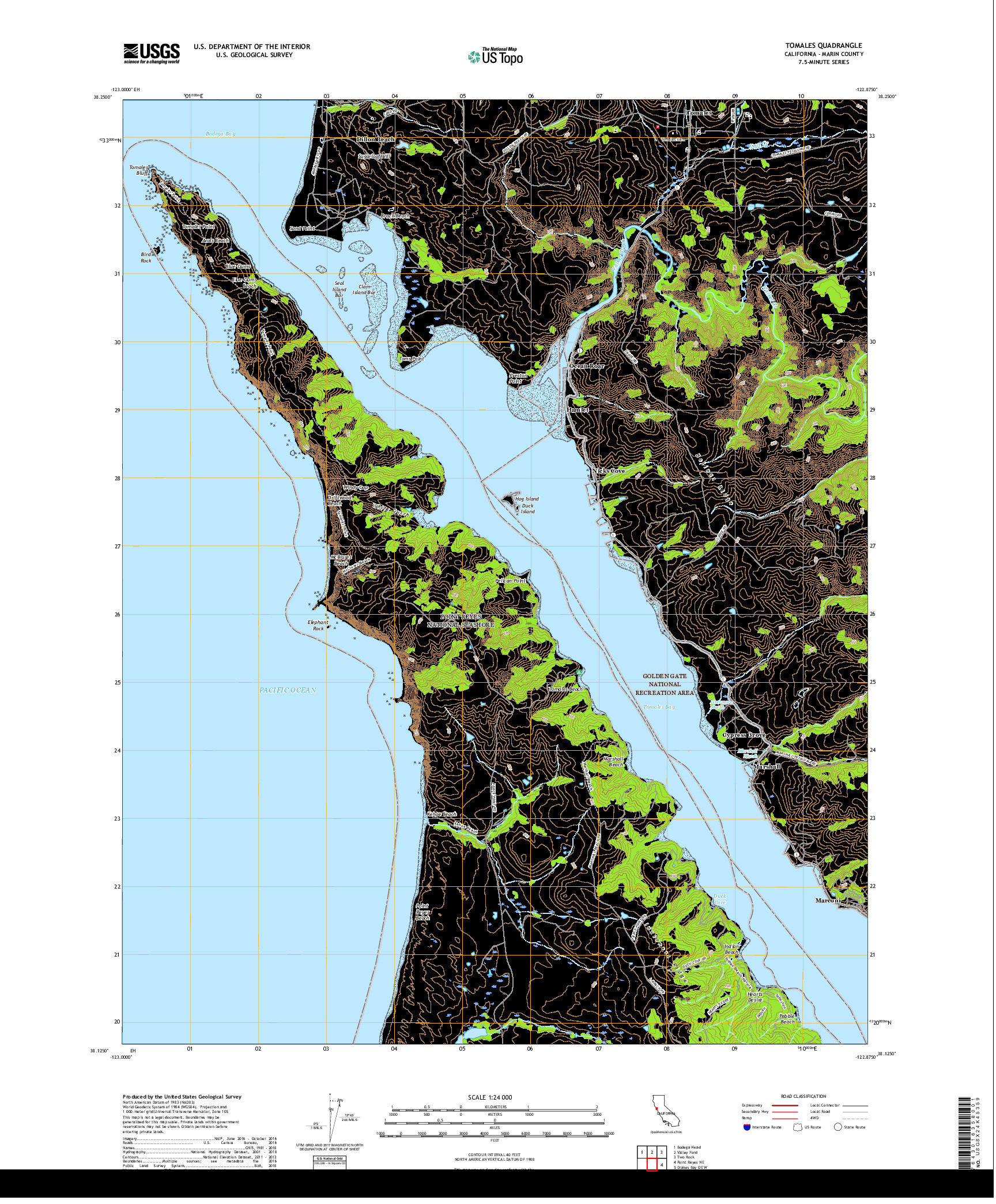 USGS US TOPO 7.5-MINUTE MAP FOR TOMALES, CA 2018