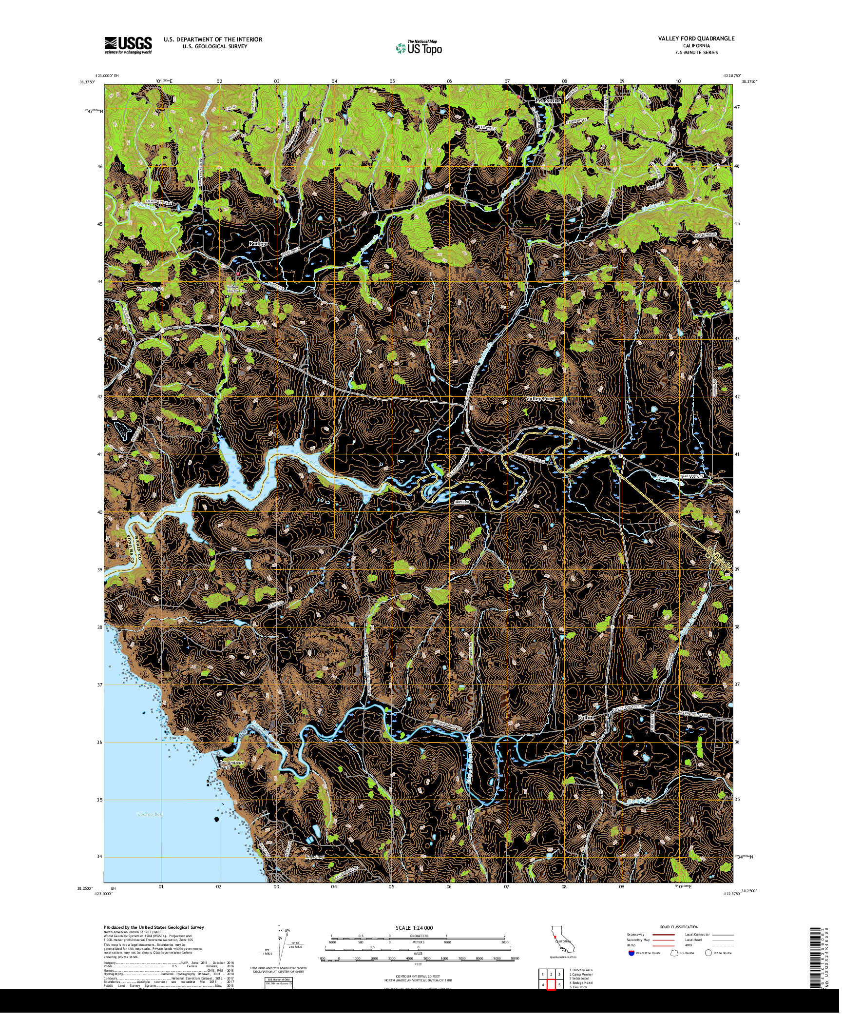 USGS US TOPO 7.5-MINUTE MAP FOR VALLEY FORD, CA 2018