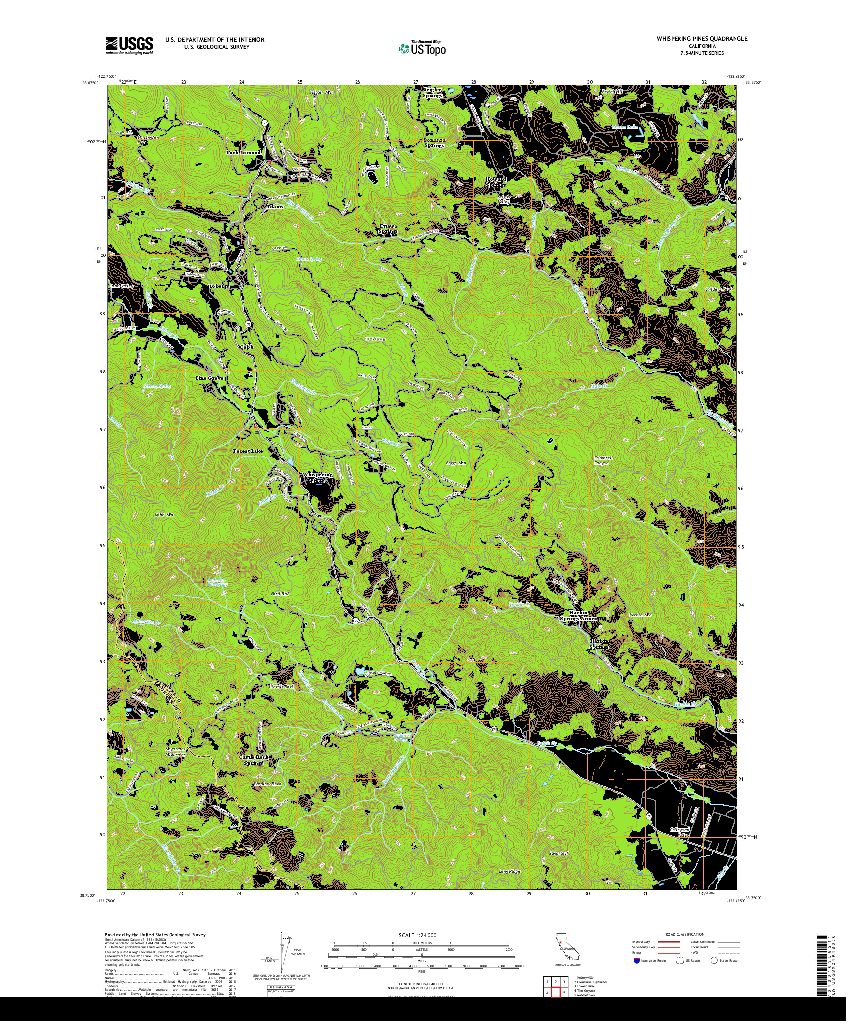 USGS US TOPO 7.5-MINUTE MAP FOR WHISPERING PINES, CA 2018