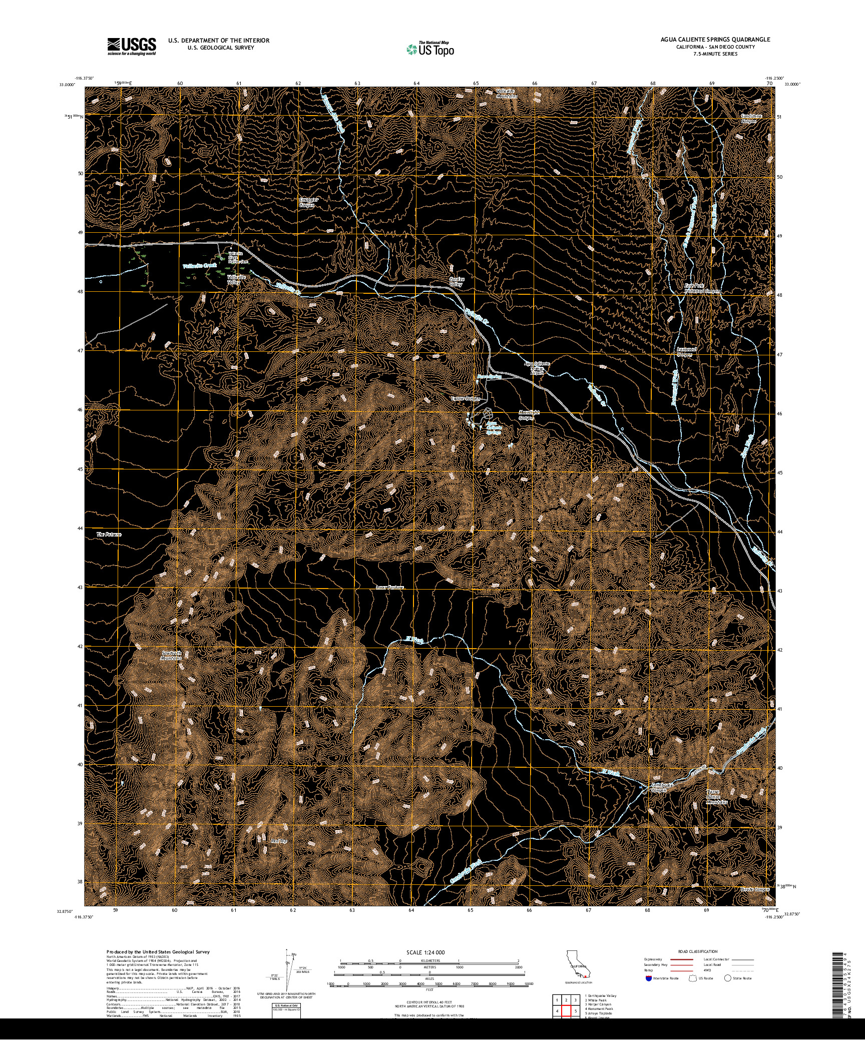 USGS US TOPO 7.5-MINUTE MAP FOR AGUA CALIENTE SPRINGS, CA 2018