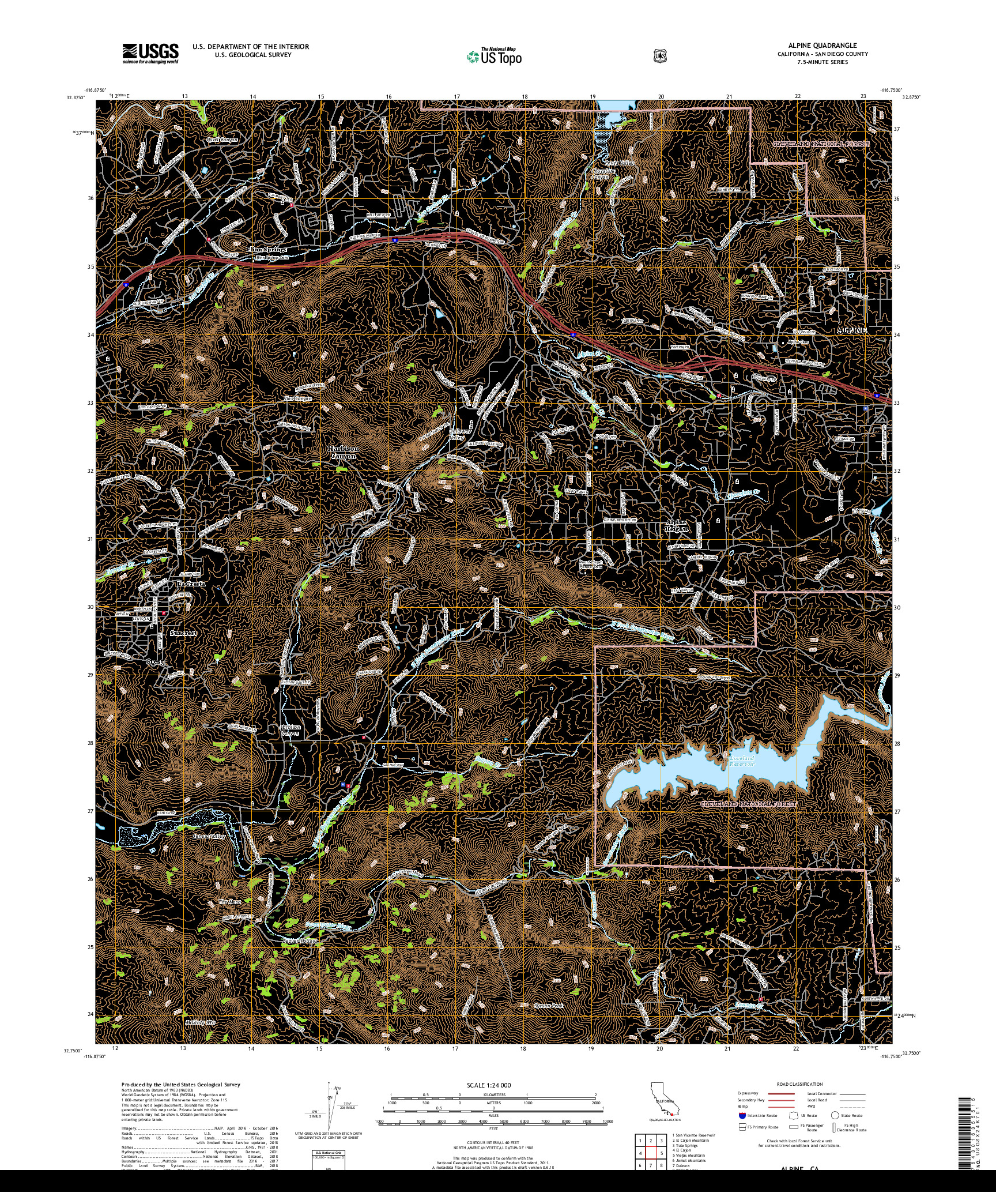 USGS US TOPO 7.5-MINUTE MAP FOR ALPINE, CA 2018