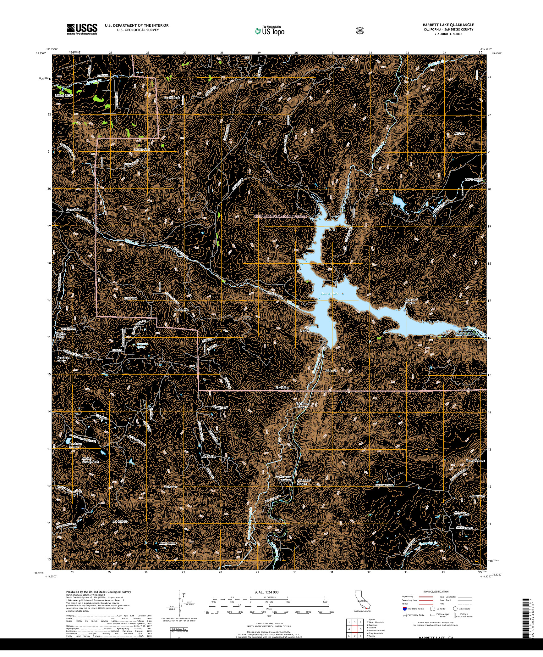 USGS US TOPO 7.5-MINUTE MAP FOR BARRETT LAKE, CA 2018