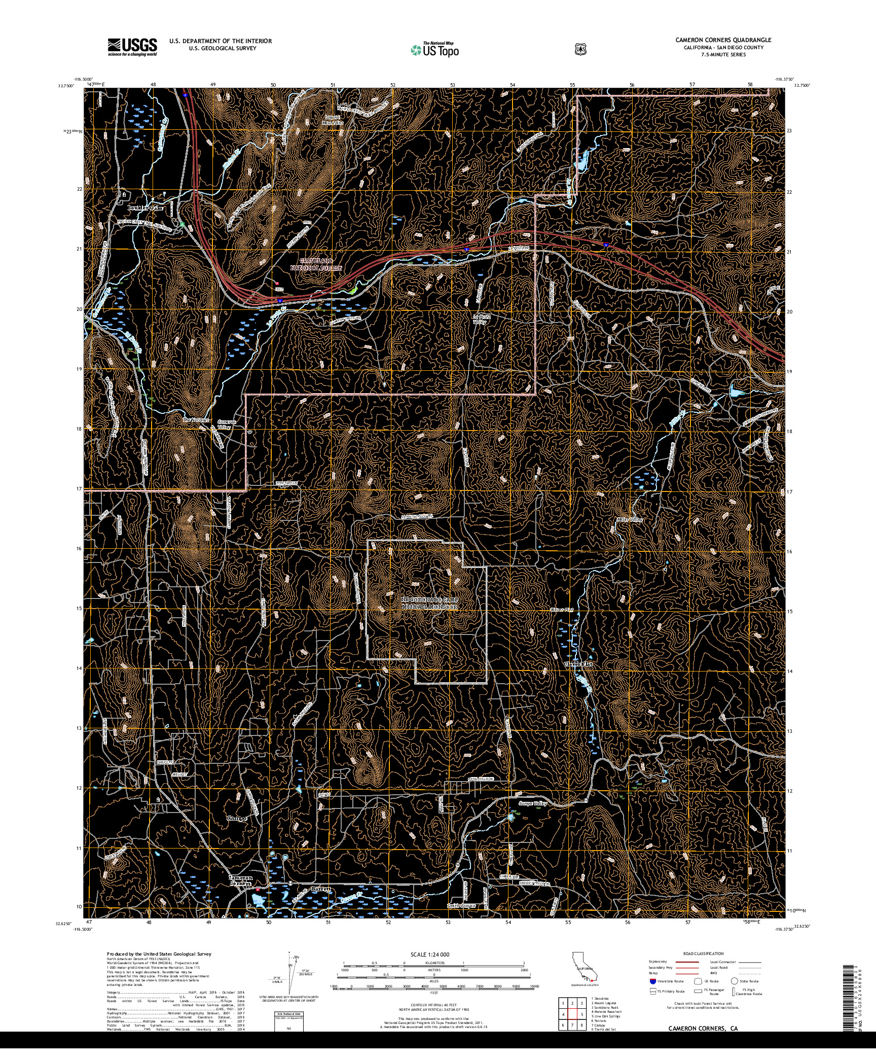 USGS US TOPO 7.5-MINUTE MAP FOR CAMERON CORNERS, CA 2018