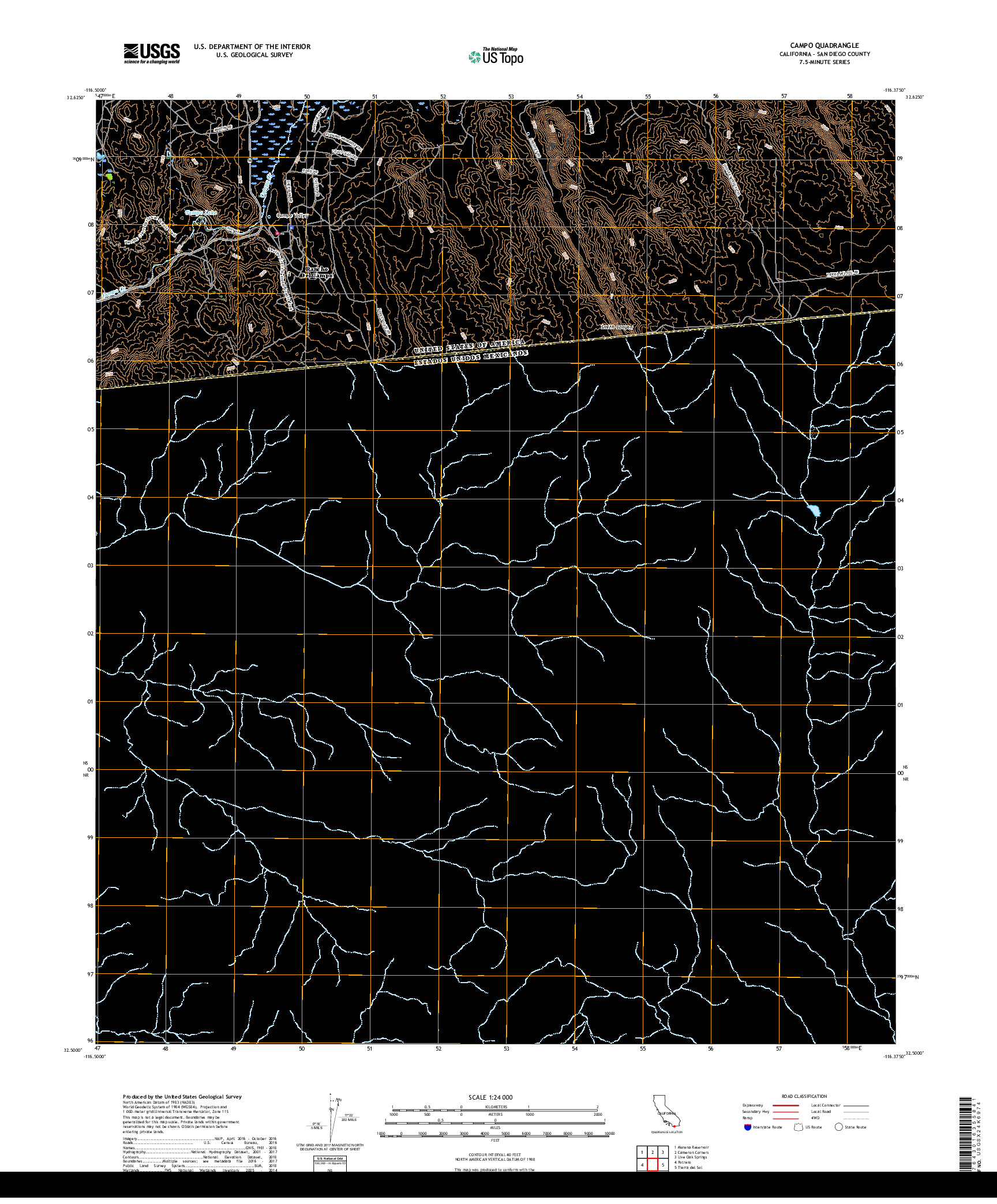 USGS US TOPO 7.5-MINUTE MAP FOR CAMPO, CA,BCN 2018