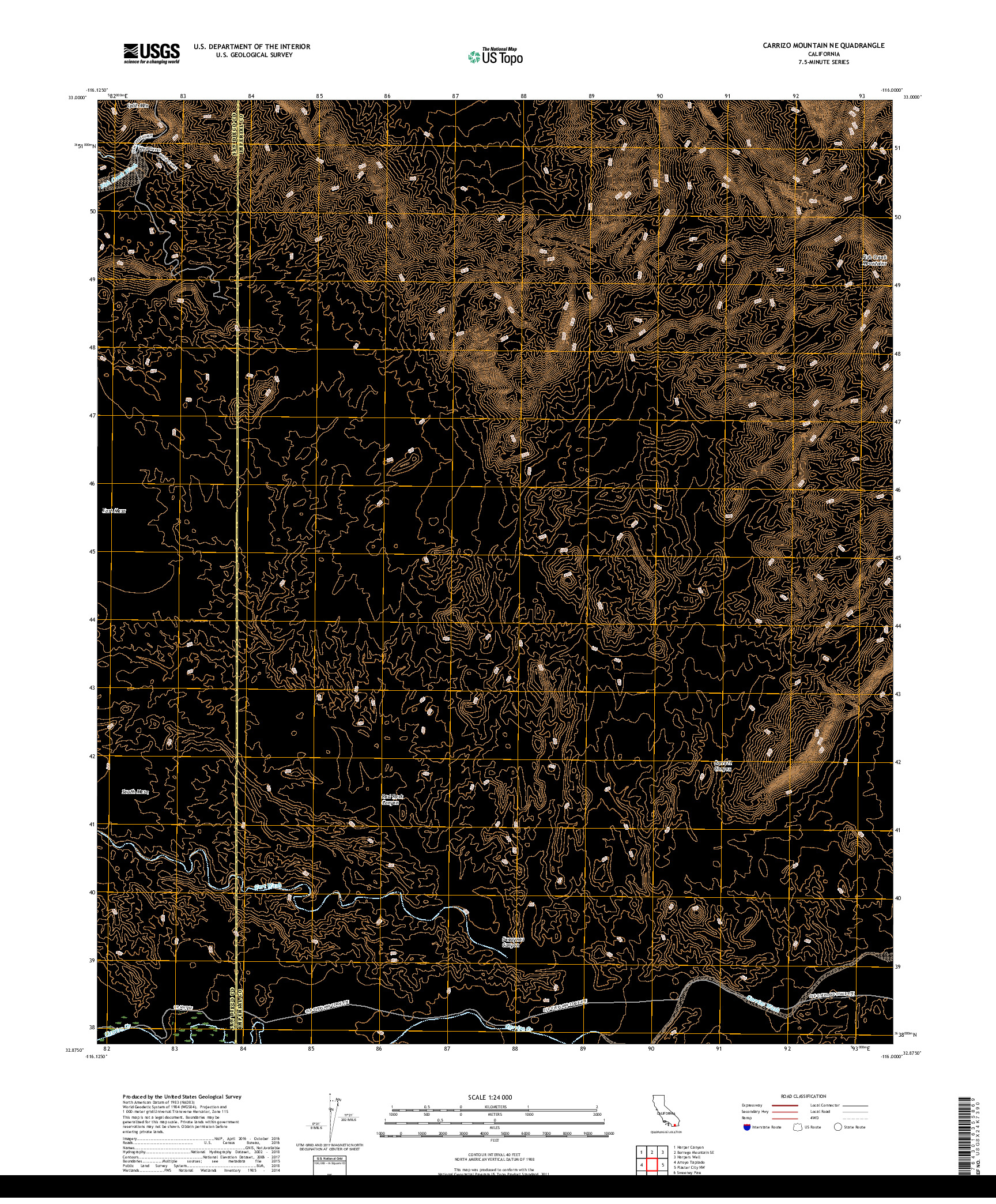 USGS US TOPO 7.5-MINUTE MAP FOR CARRIZO MOUNTAIN NE, CA 2018