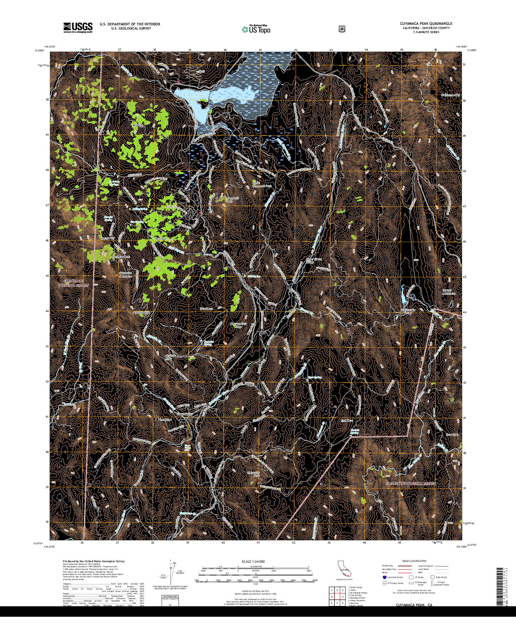 USGS US TOPO 7.5-MINUTE MAP FOR CUYAMACA PEAK, CA 2018