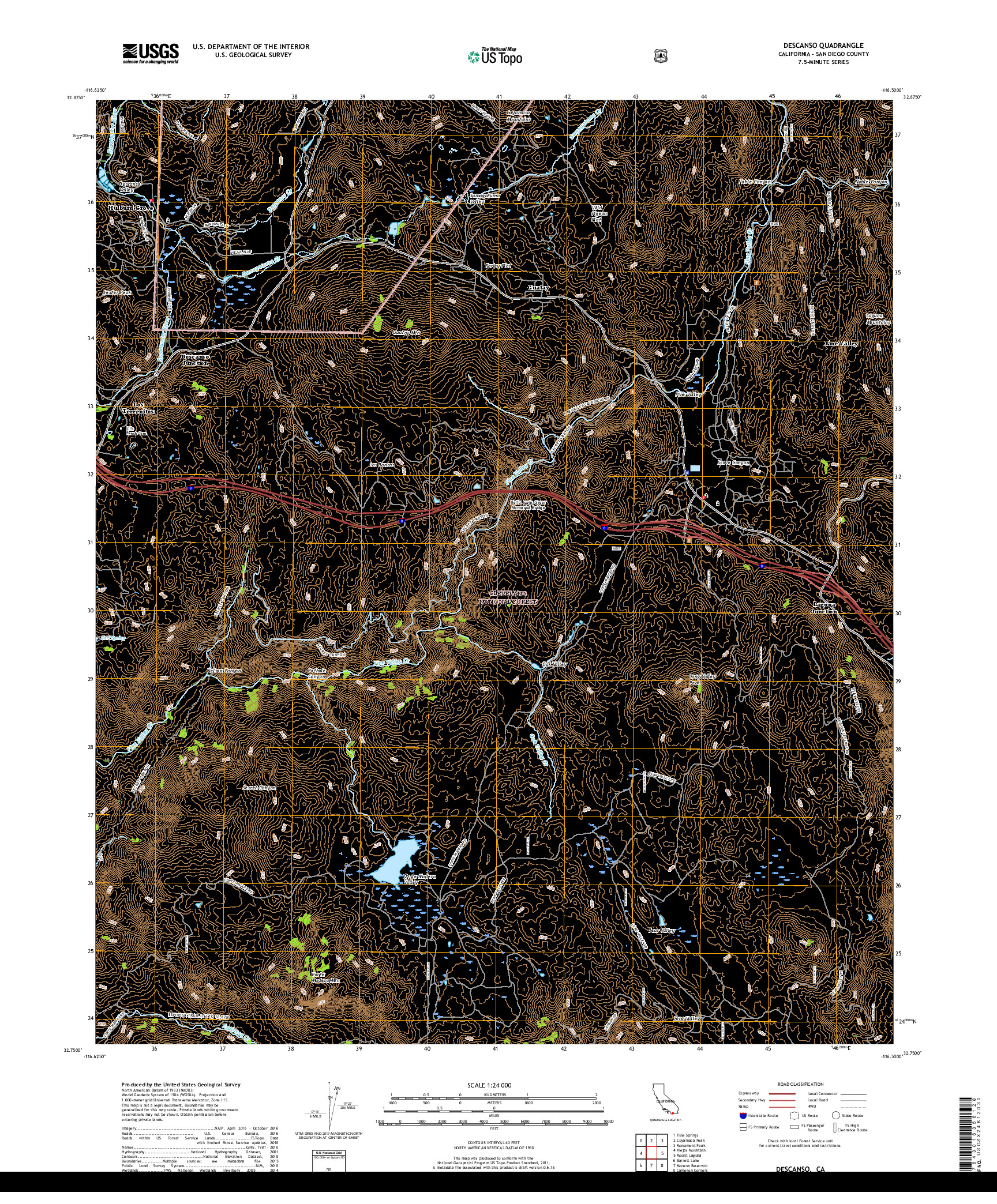 USGS US TOPO 7.5-MINUTE MAP FOR DESCANSO, CA 2018