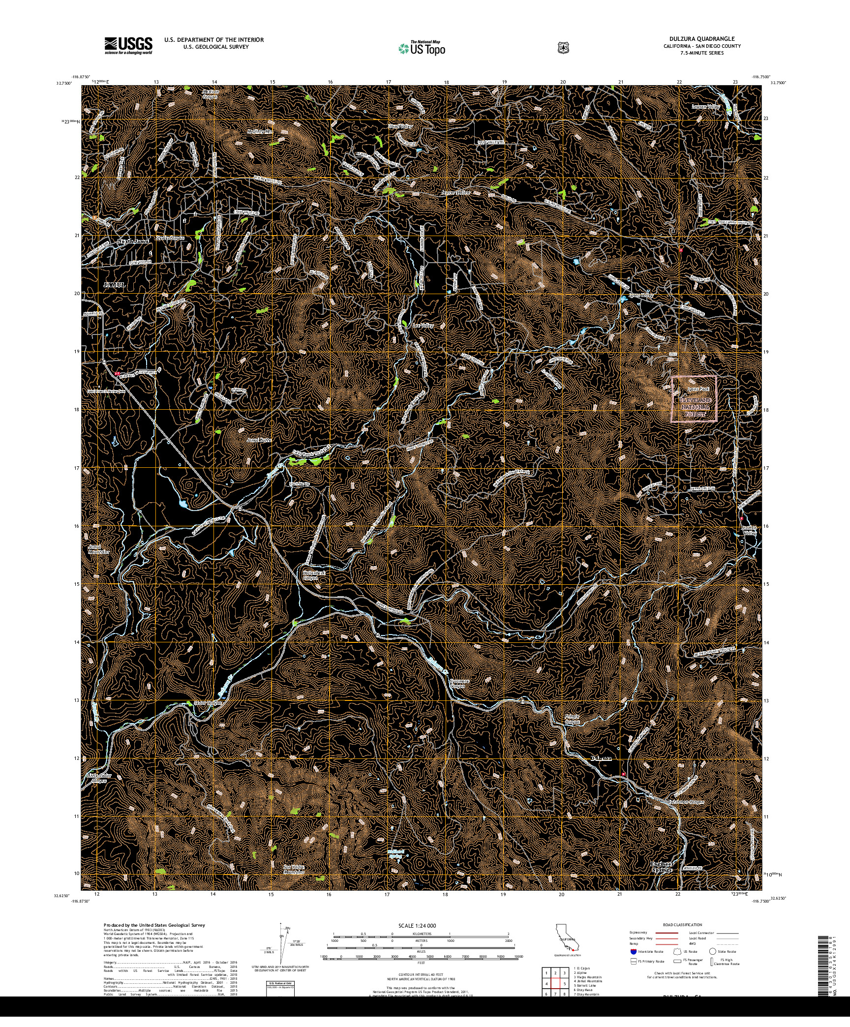 USGS US TOPO 7.5-MINUTE MAP FOR DULZURA, CA 2018