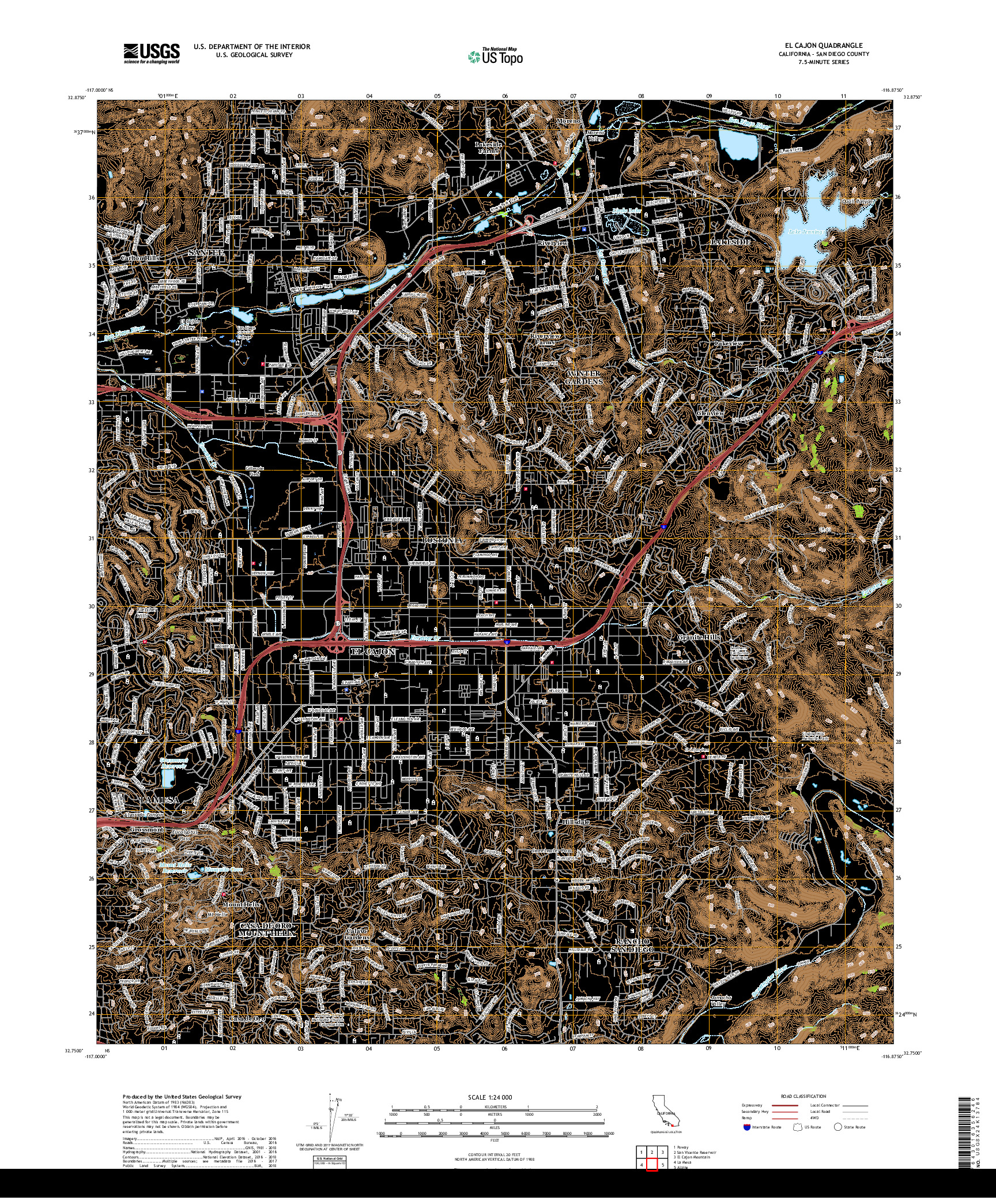 USGS US TOPO 7.5-MINUTE MAP FOR EL CAJON, CA 2018