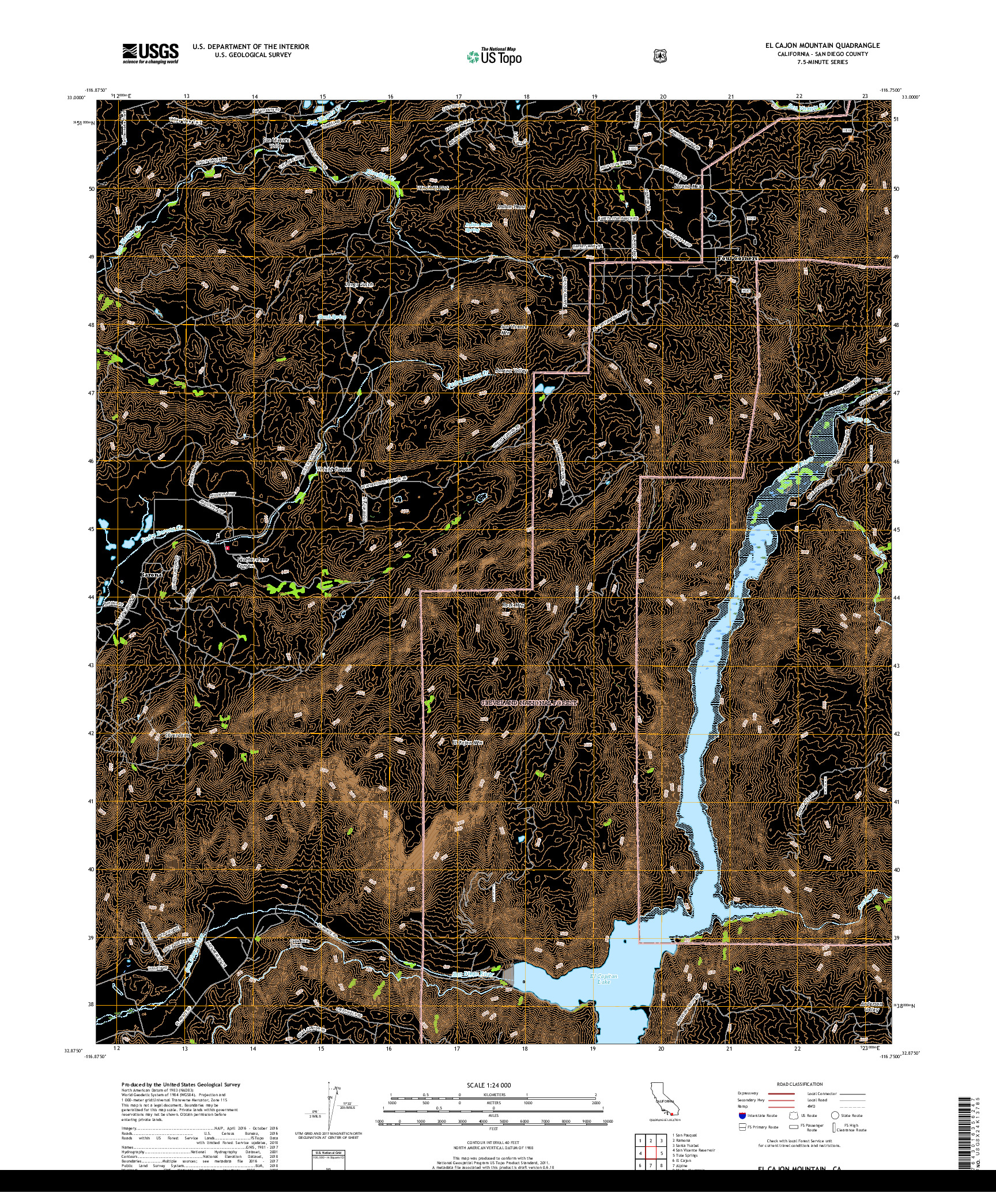 USGS US TOPO 7.5-MINUTE MAP FOR EL CAJON MOUNTAIN, CA 2018