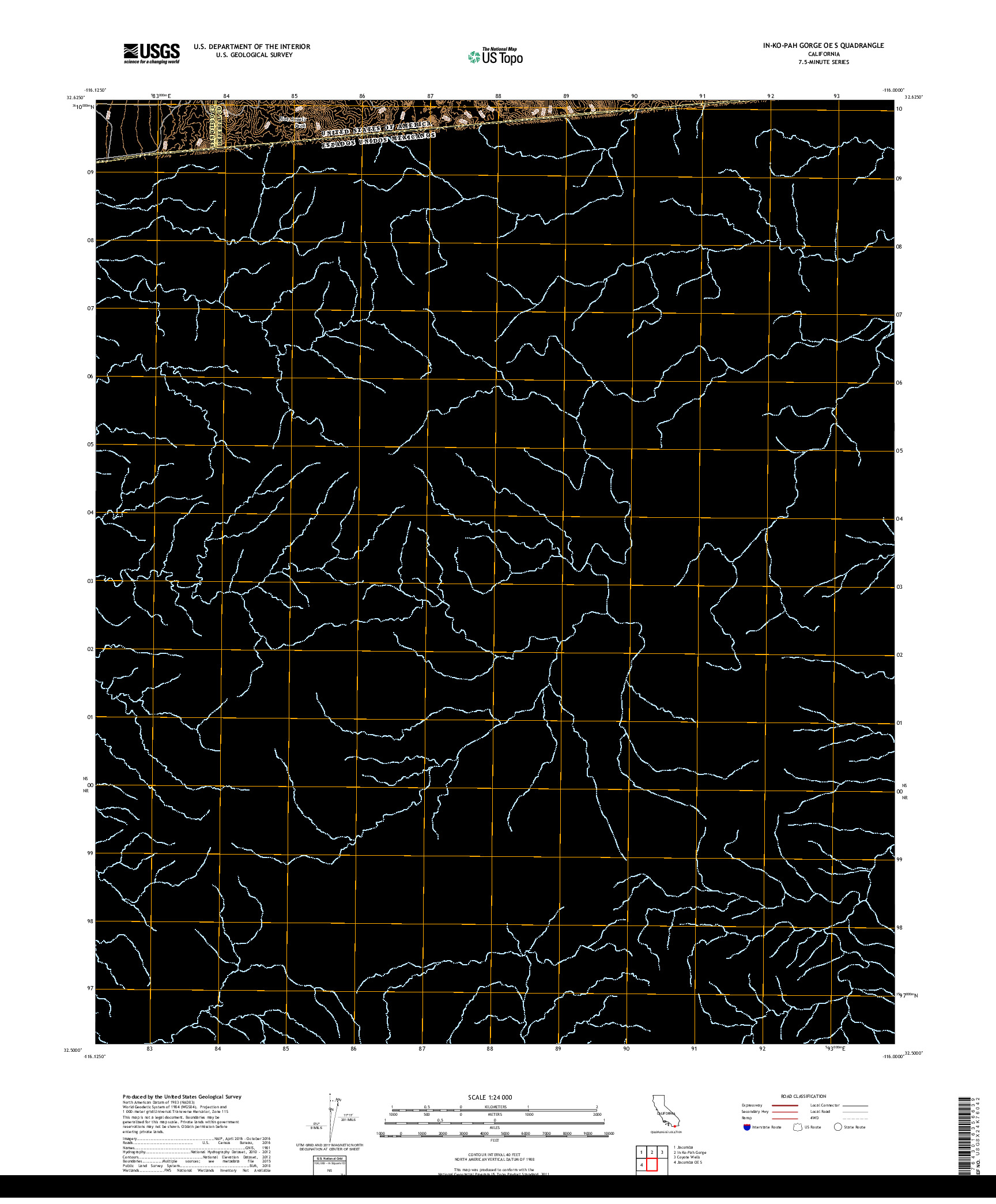 USGS US TOPO 7.5-MINUTE MAP FOR IN-KO-PAH GORGE OE S, CA,BCN 2018