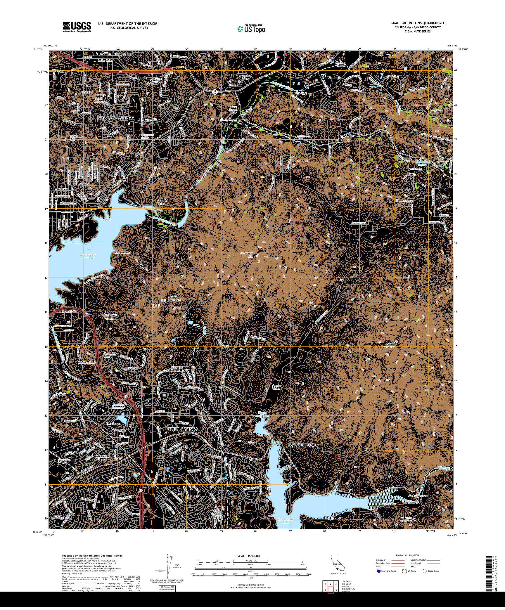 USGS US TOPO 7.5-MINUTE MAP FOR JAMUL MOUNTAINS, CA 2018