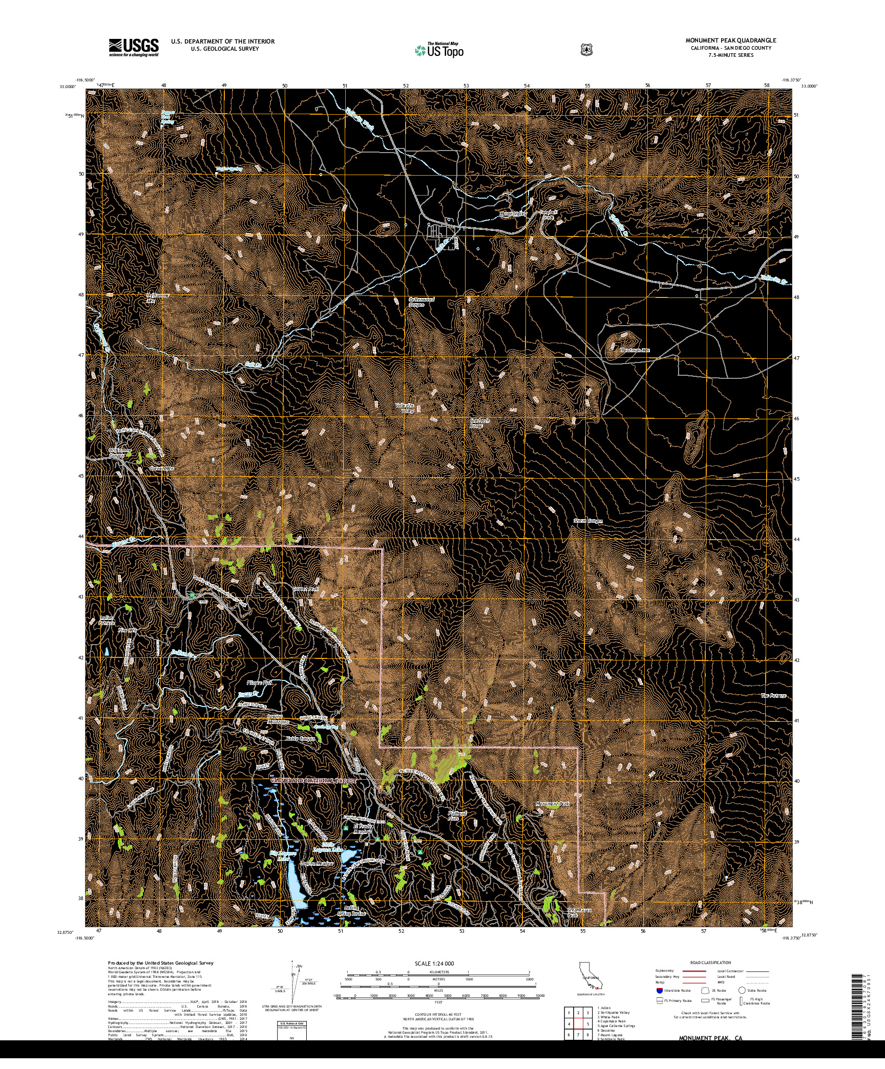 USGS US TOPO 7.5-MINUTE MAP FOR MONUMENT PEAK, CA 2018