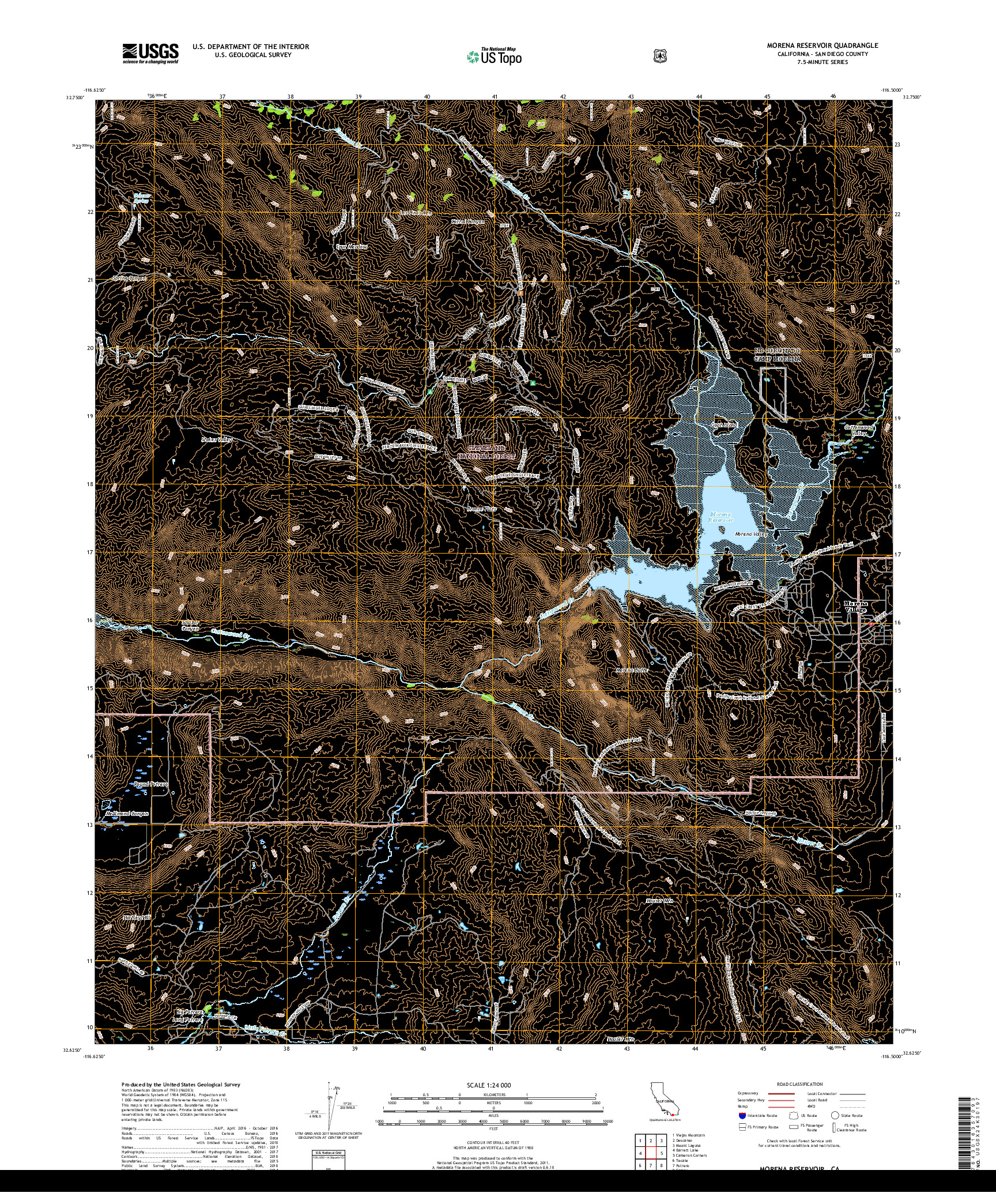 USGS US TOPO 7.5-MINUTE MAP FOR MORENA RESERVOIR, CA 2018