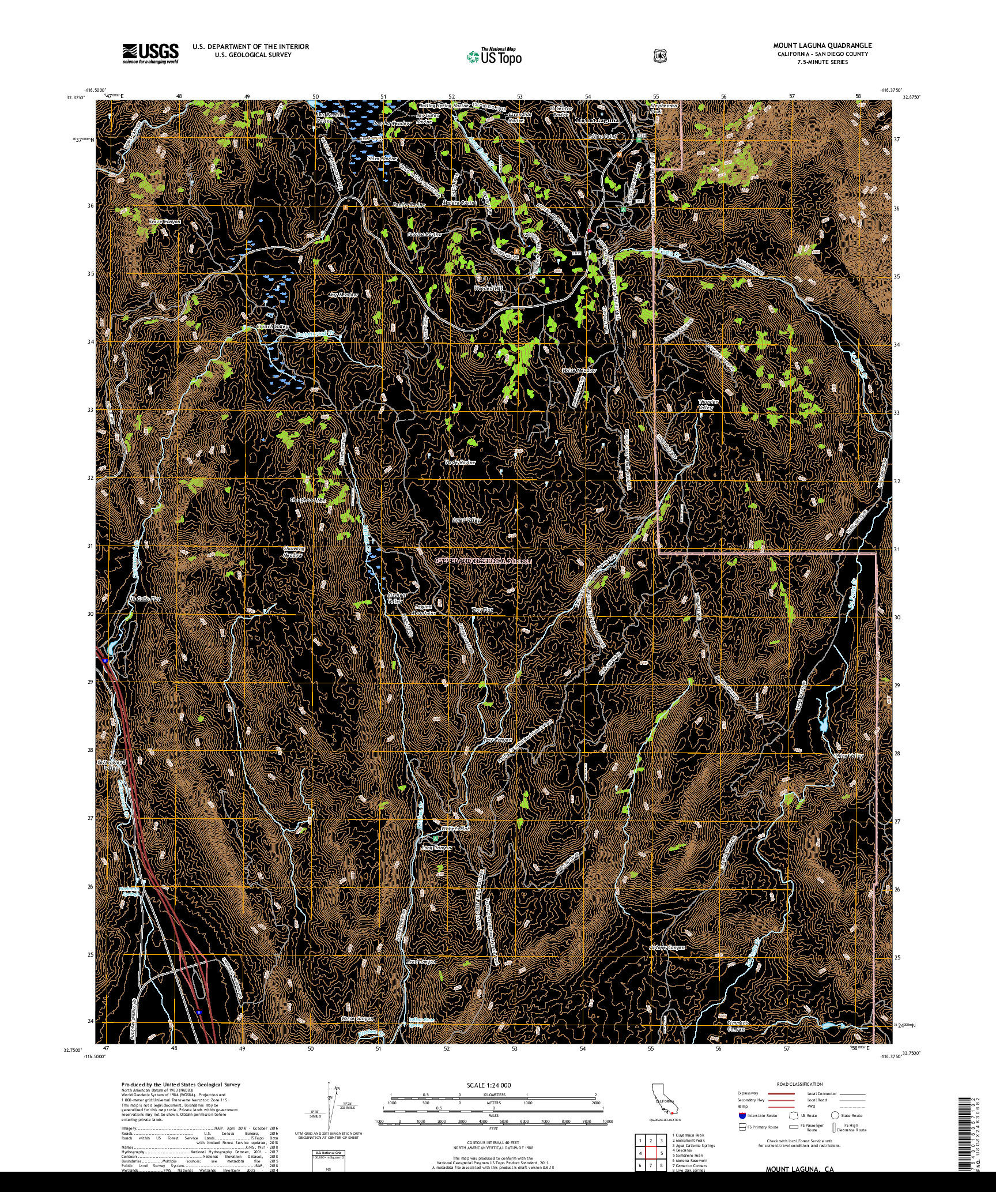 USGS US TOPO 7.5-MINUTE MAP FOR MOUNT LAGUNA, CA 2018