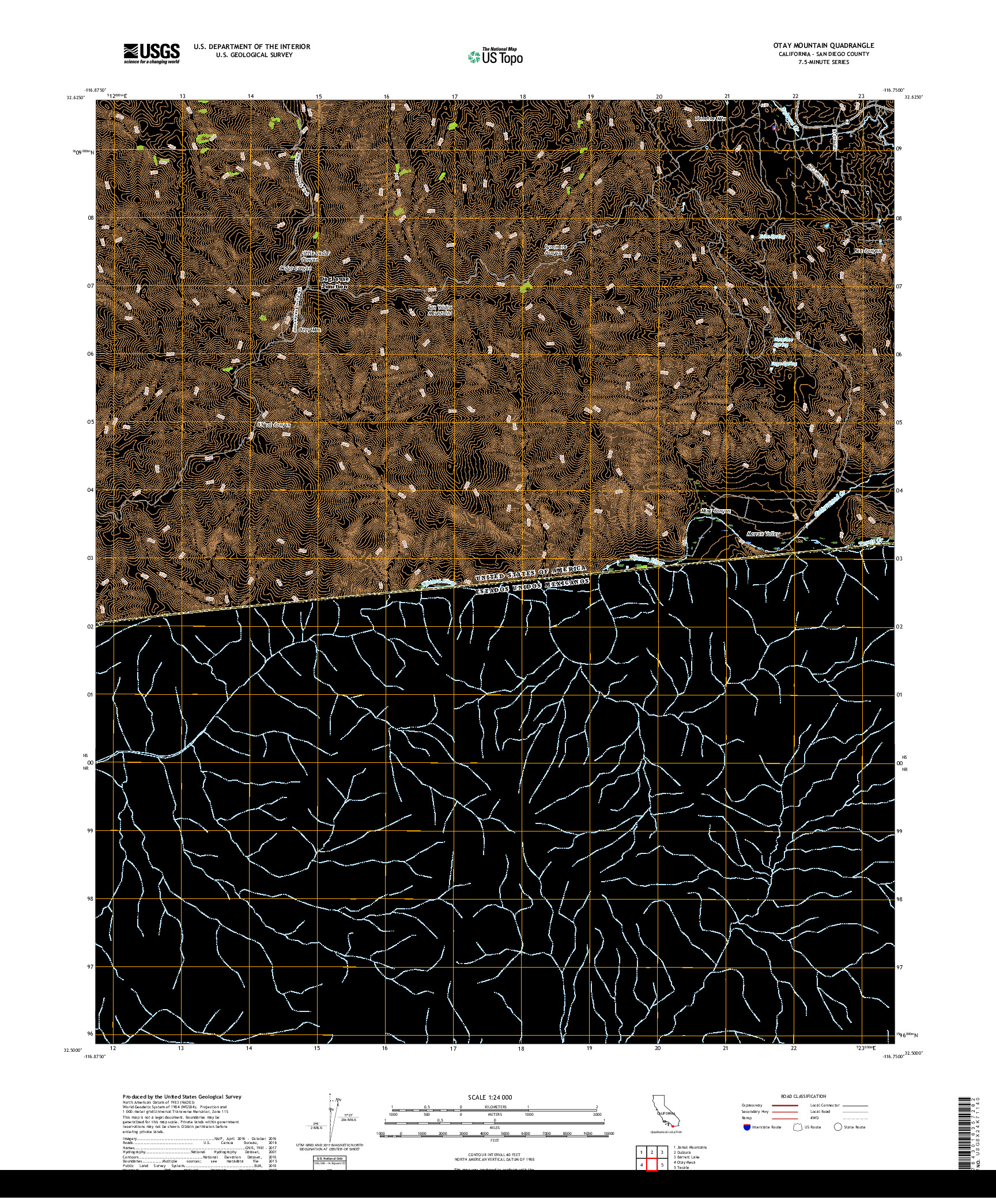 USGS US TOPO 7.5-MINUTE MAP FOR OTAY MOUNTAIN, CA,BCN 2018