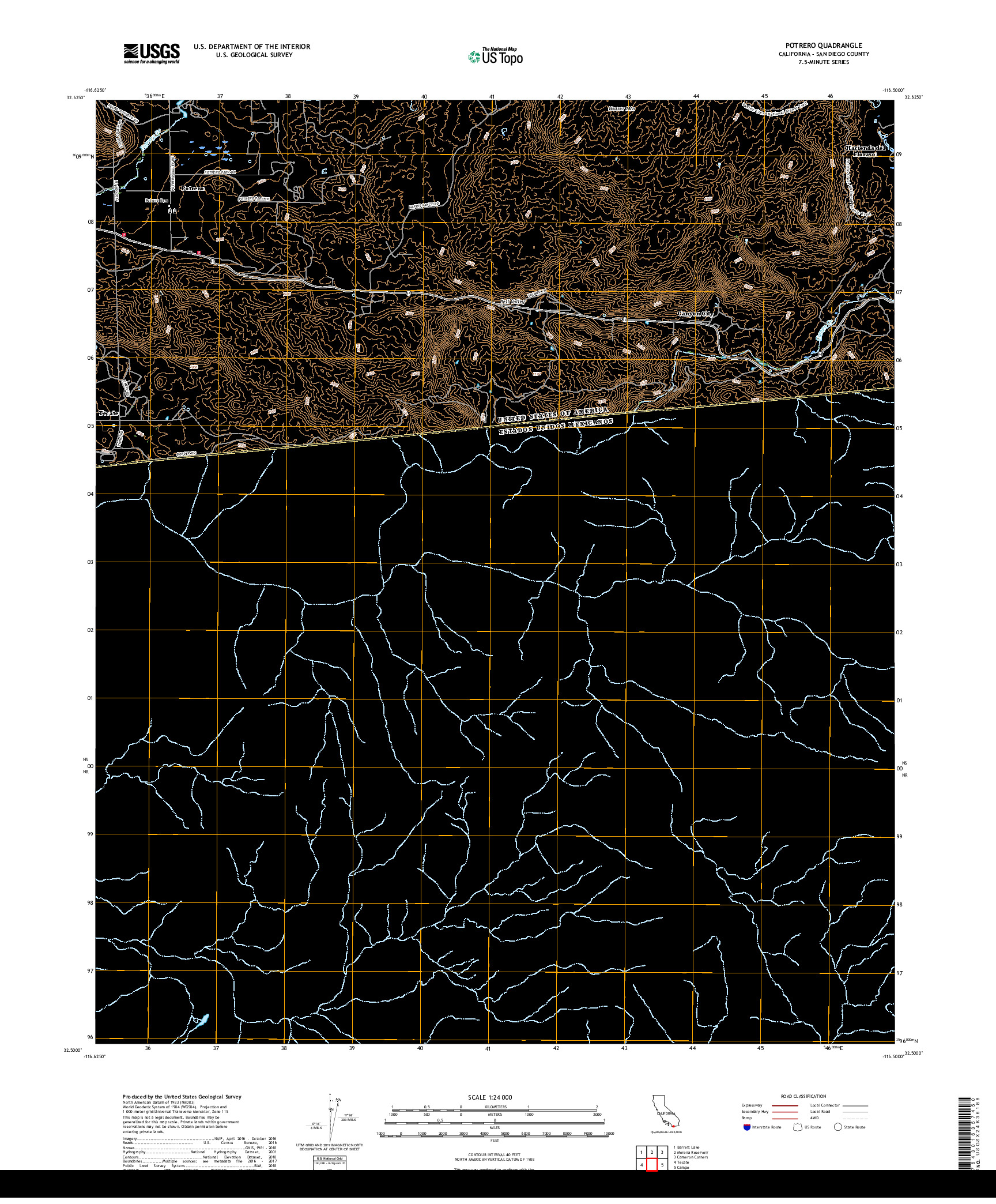 USGS US TOPO 7.5-MINUTE MAP FOR POTRERO, CA,BCN 2018