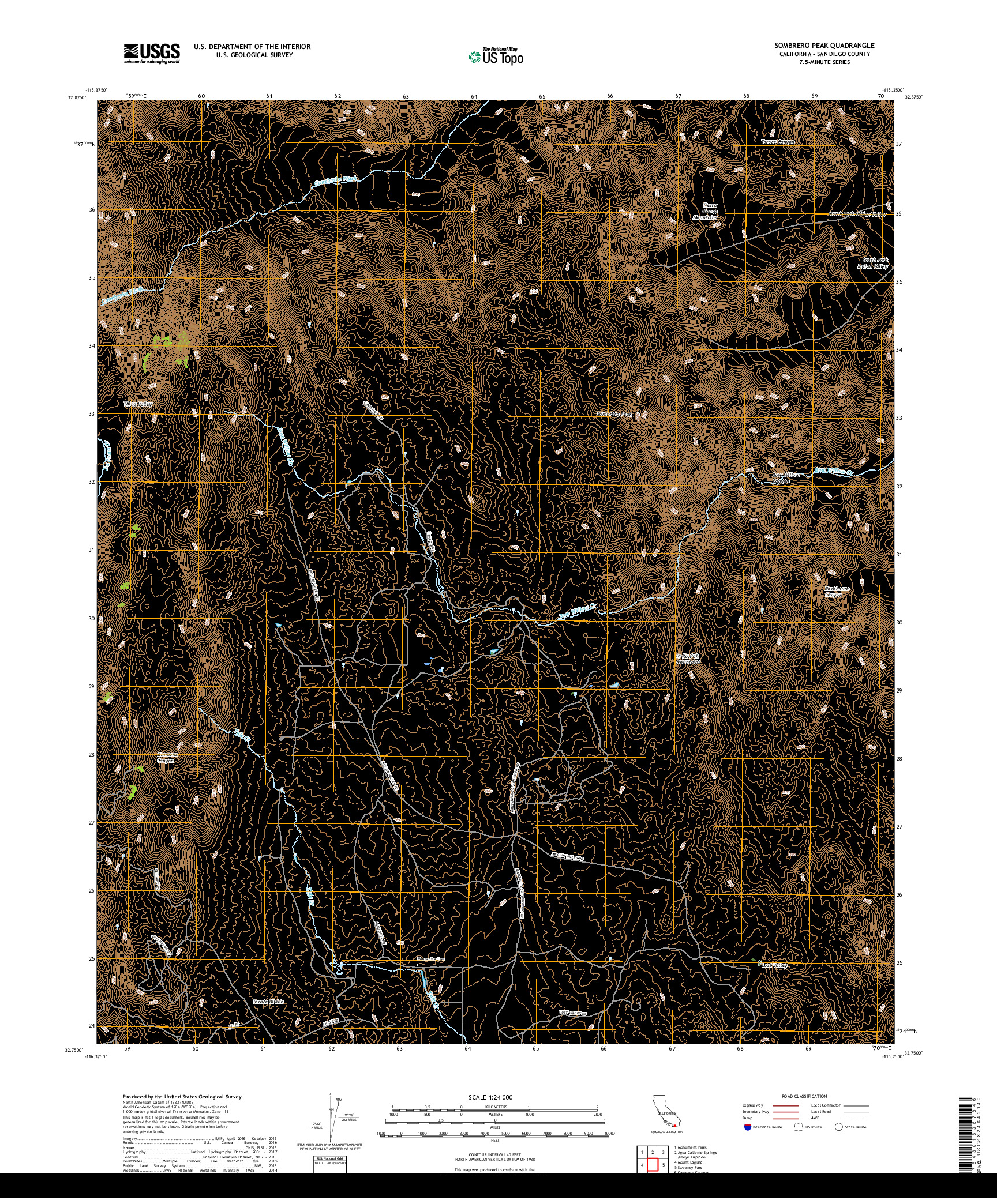 USGS US TOPO 7.5-MINUTE MAP FOR SOMBRERO PEAK, CA 2018