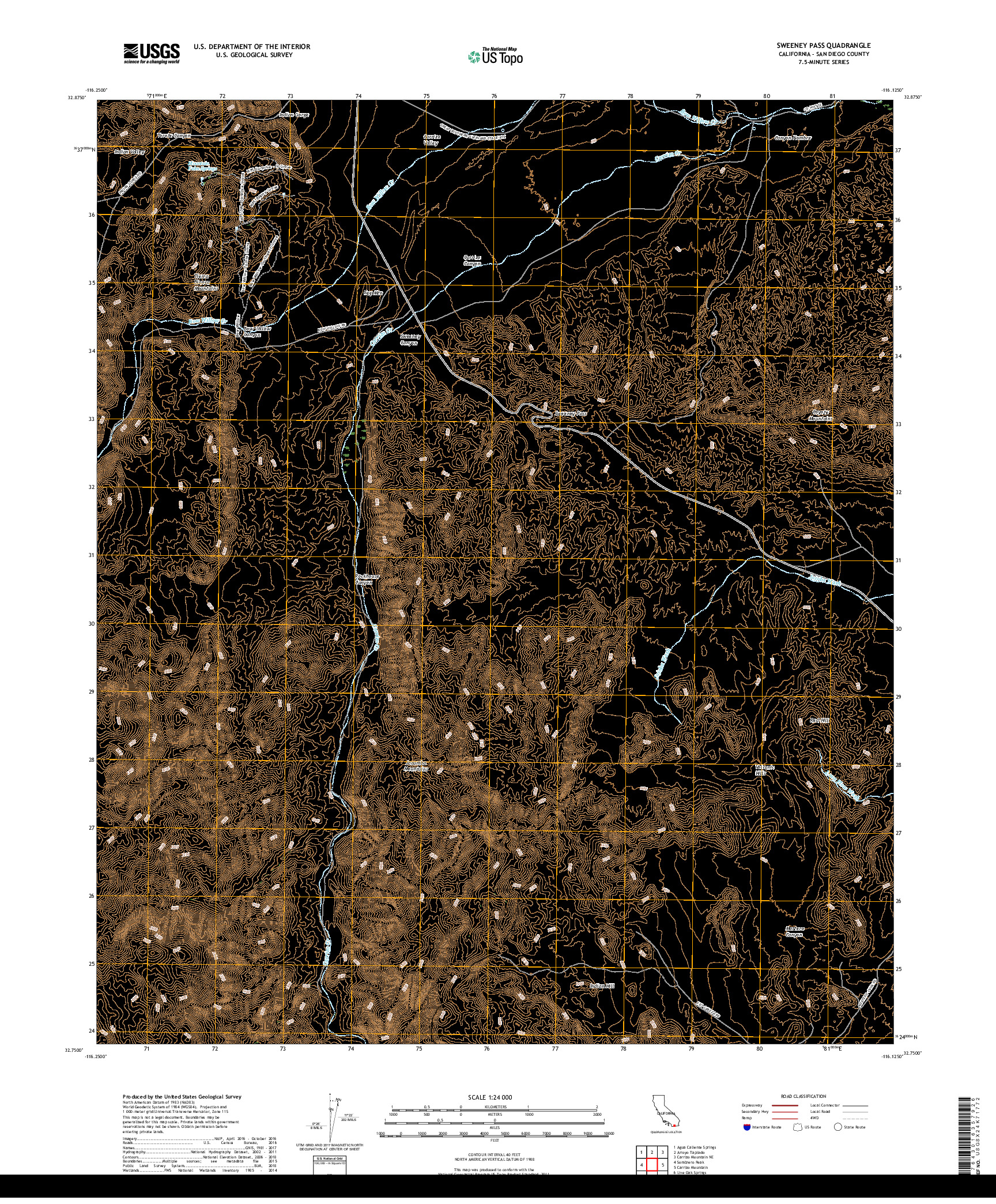 USGS US TOPO 7.5-MINUTE MAP FOR SWEENEY PASS, CA 2018