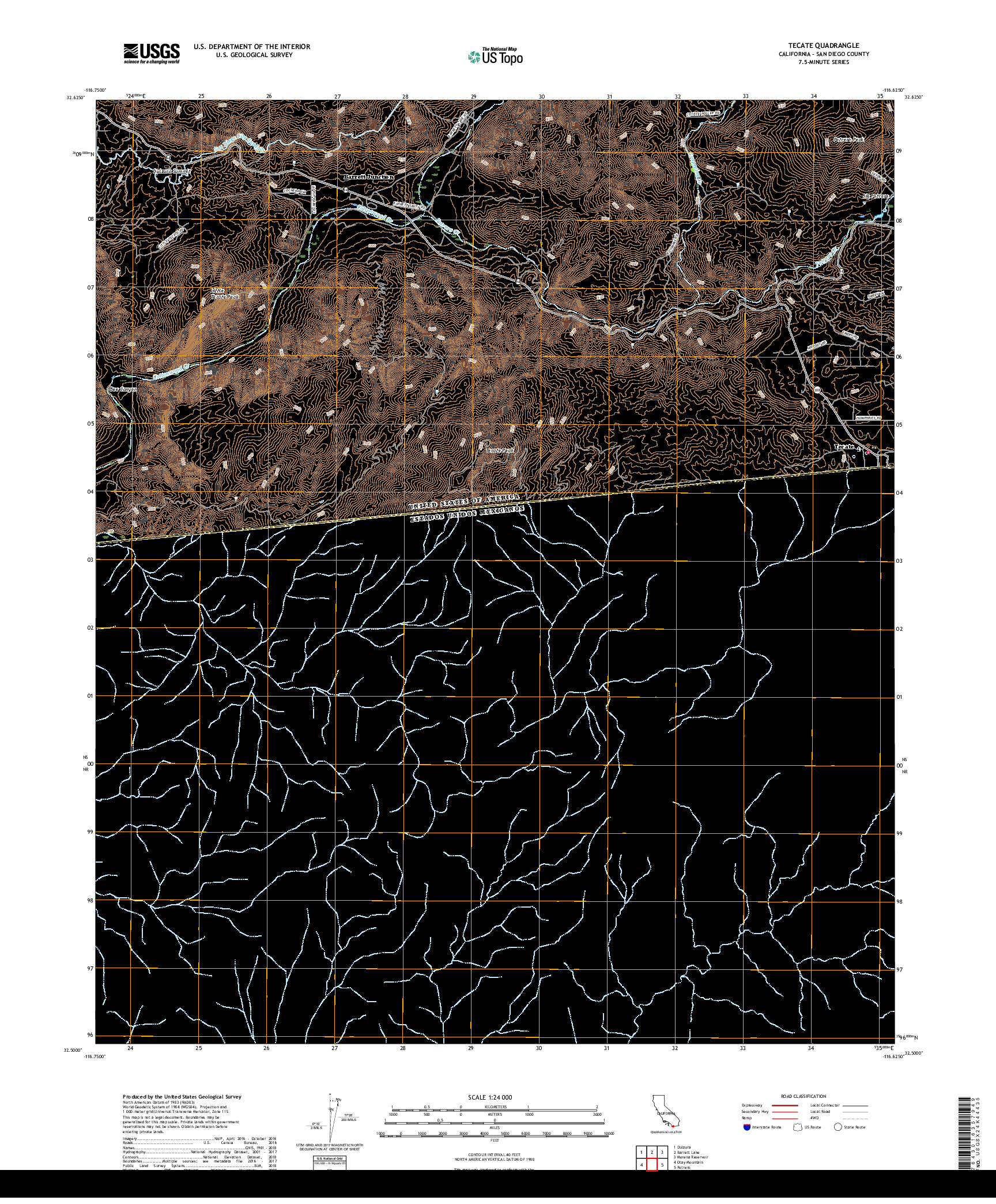 USGS US TOPO 7.5-MINUTE MAP FOR TECATE, CA,BCN 2018