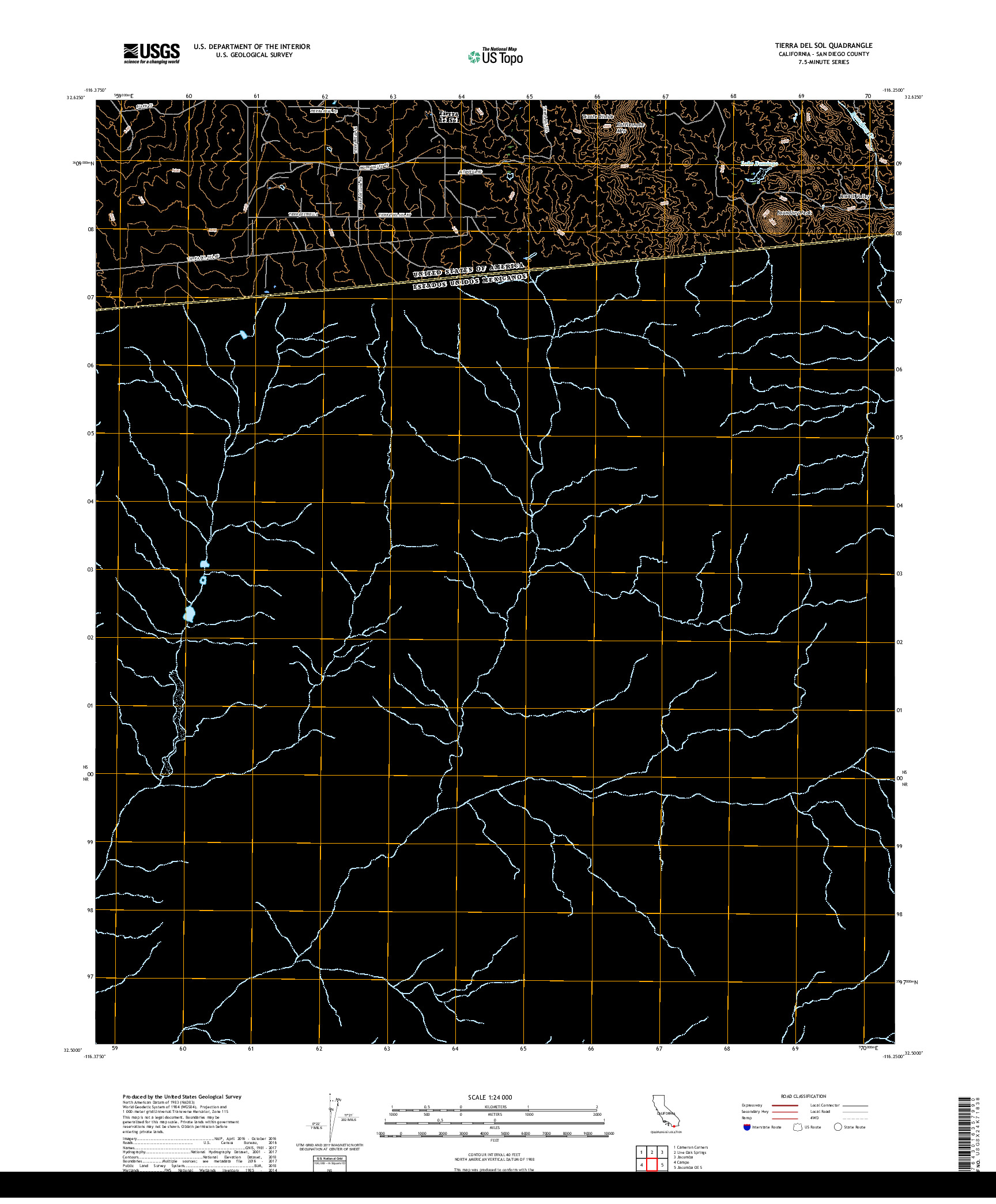 USGS US TOPO 7.5-MINUTE MAP FOR TIERRA DEL SOL, CA,BCN 2018
