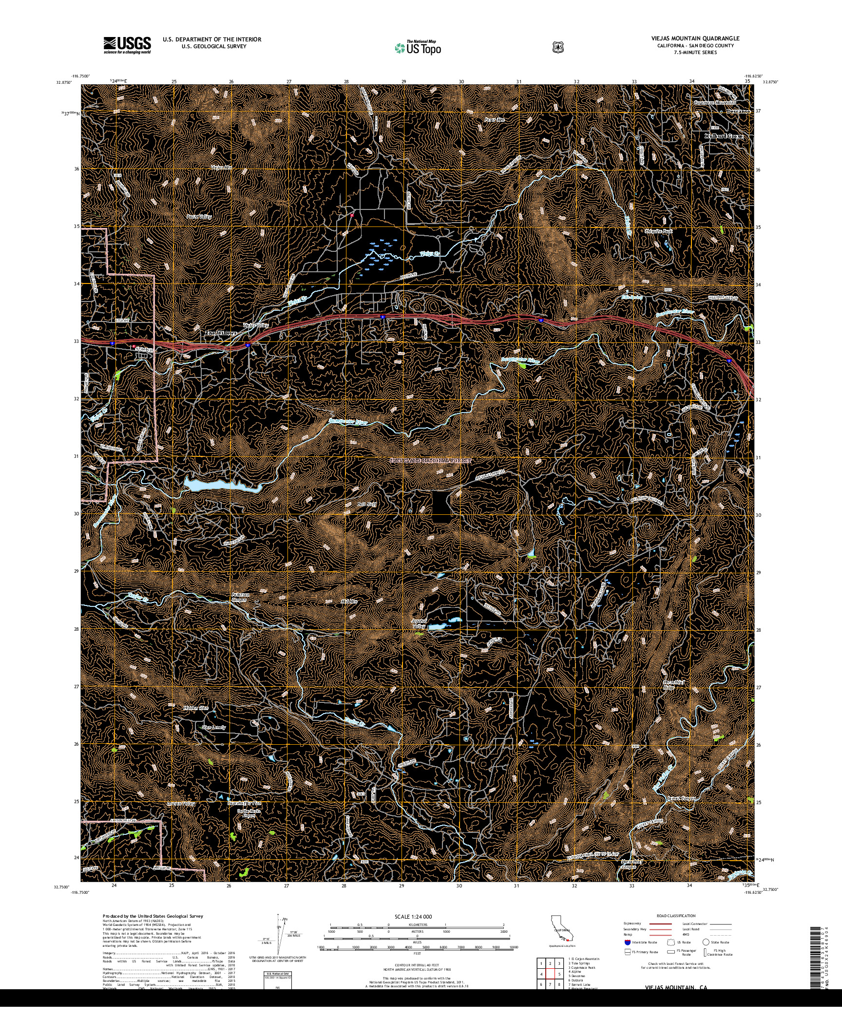 USGS US TOPO 7.5-MINUTE MAP FOR VIEJAS MOUNTAIN, CA 2018