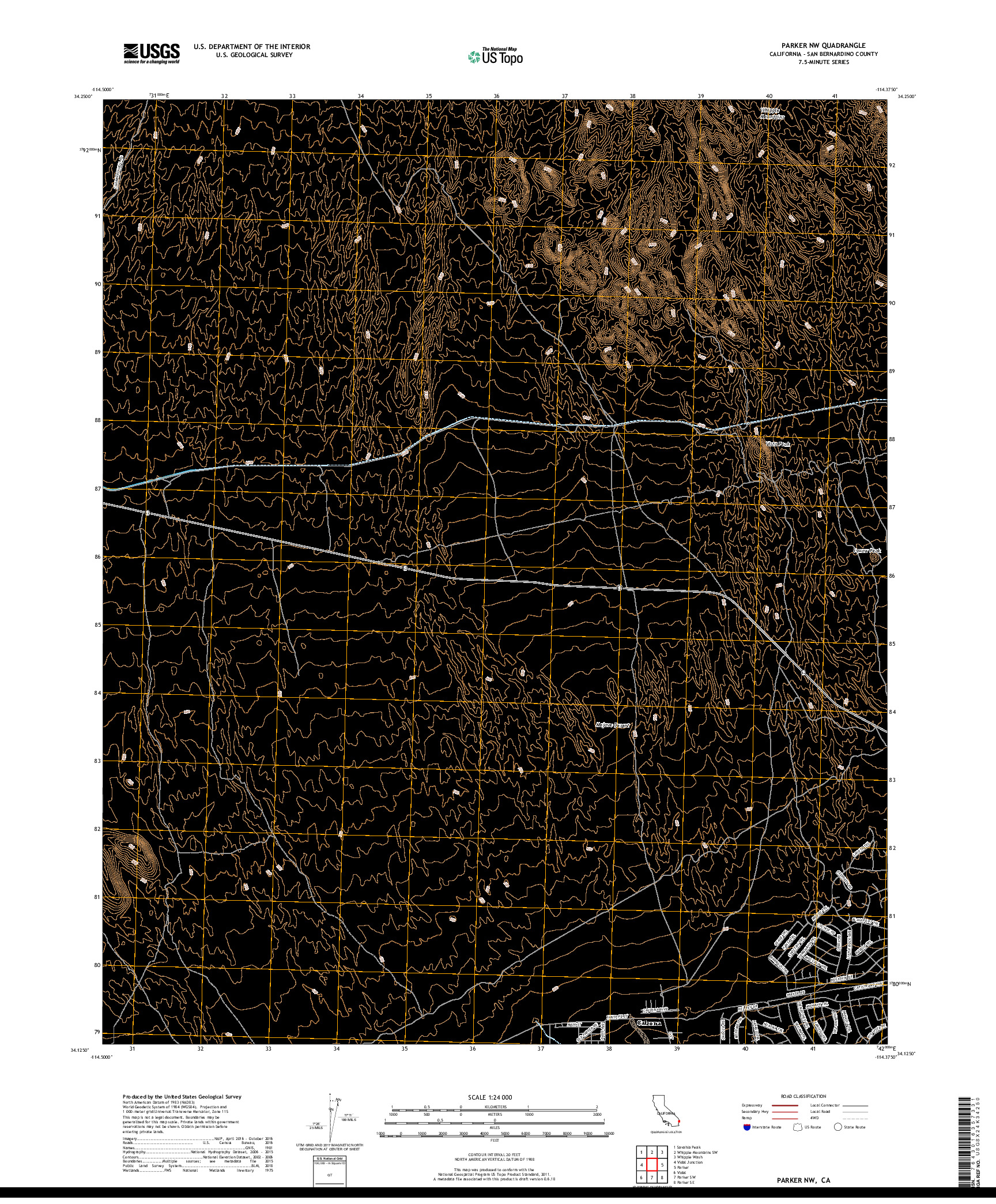 USGS US TOPO 7.5-MINUTE MAP FOR PARKER NW, CA 2018