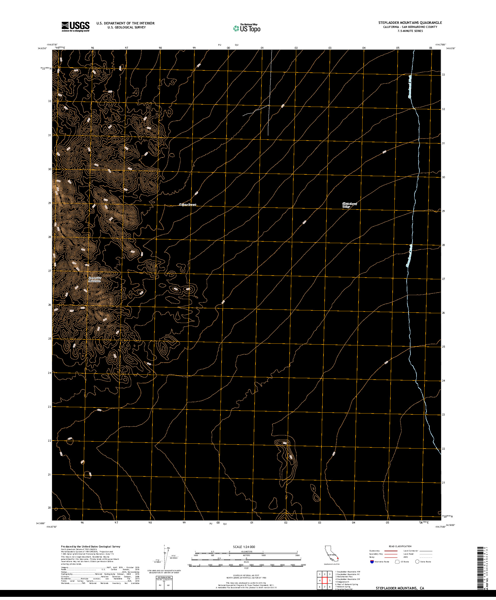 USGS US TOPO 7.5-MINUTE MAP FOR STEPLADDER MOUNTAINS, CA 2018