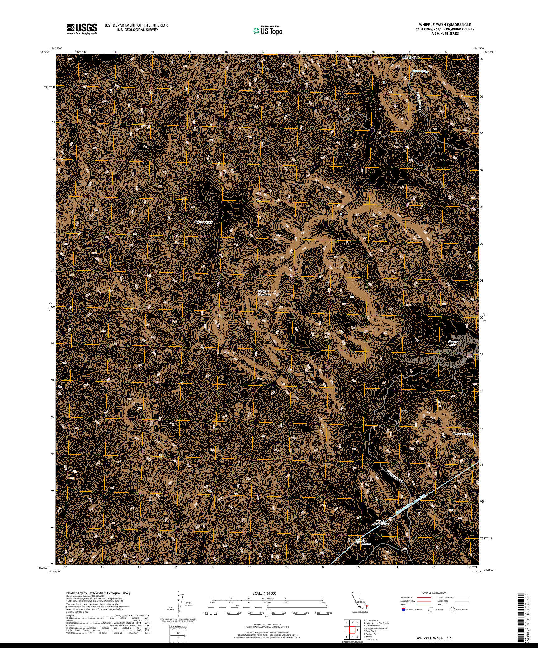 USGS US TOPO 7.5-MINUTE MAP FOR WHIPPLE WASH, CA 2018