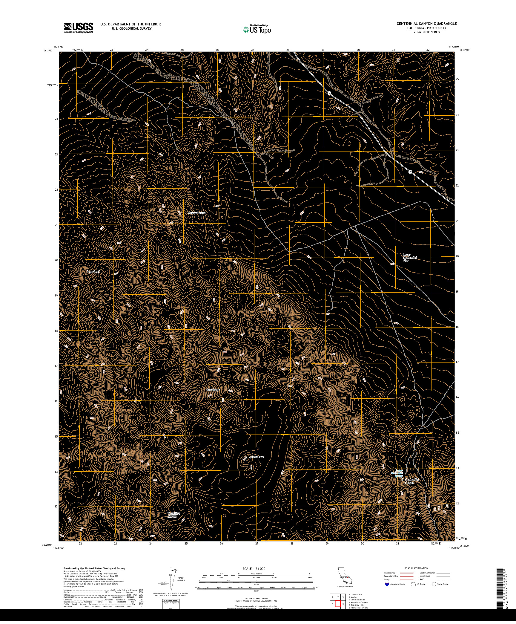 USGS US TOPO 7.5-MINUTE MAP FOR CENTENNIAL CANYON, CA 2018