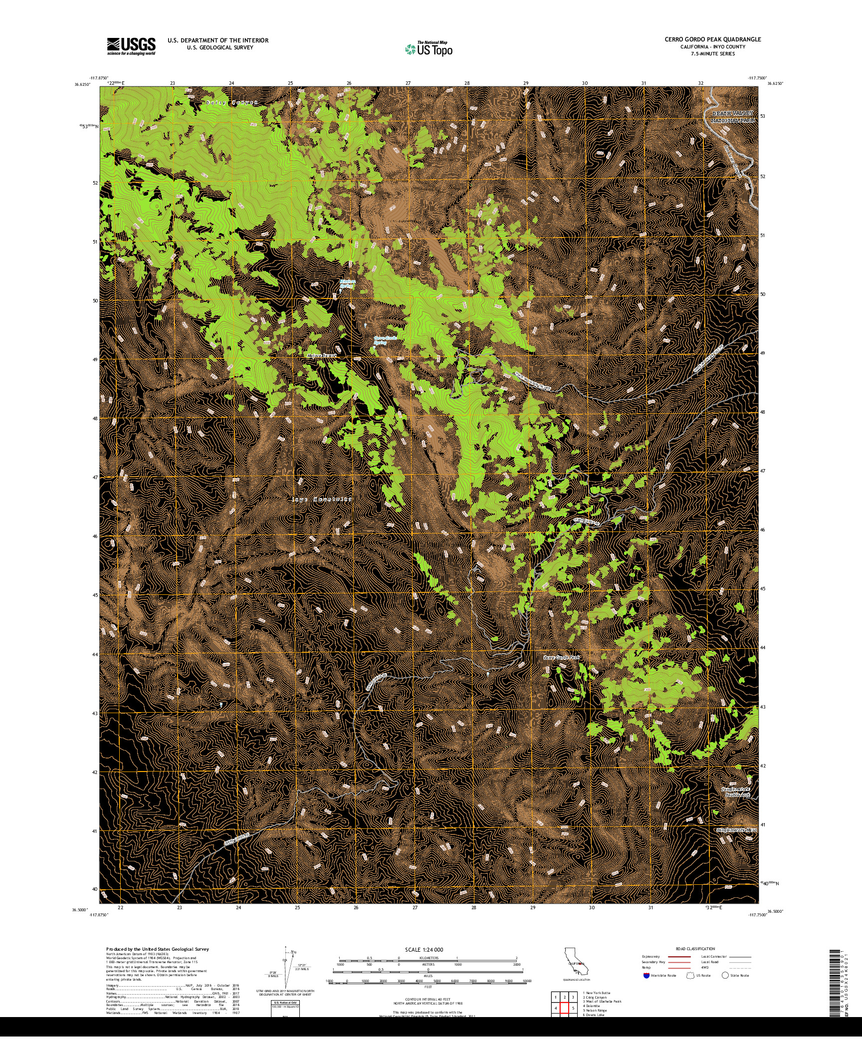 USGS US TOPO 7.5-MINUTE MAP FOR CERRO GORDO PEAK, CA 2018
