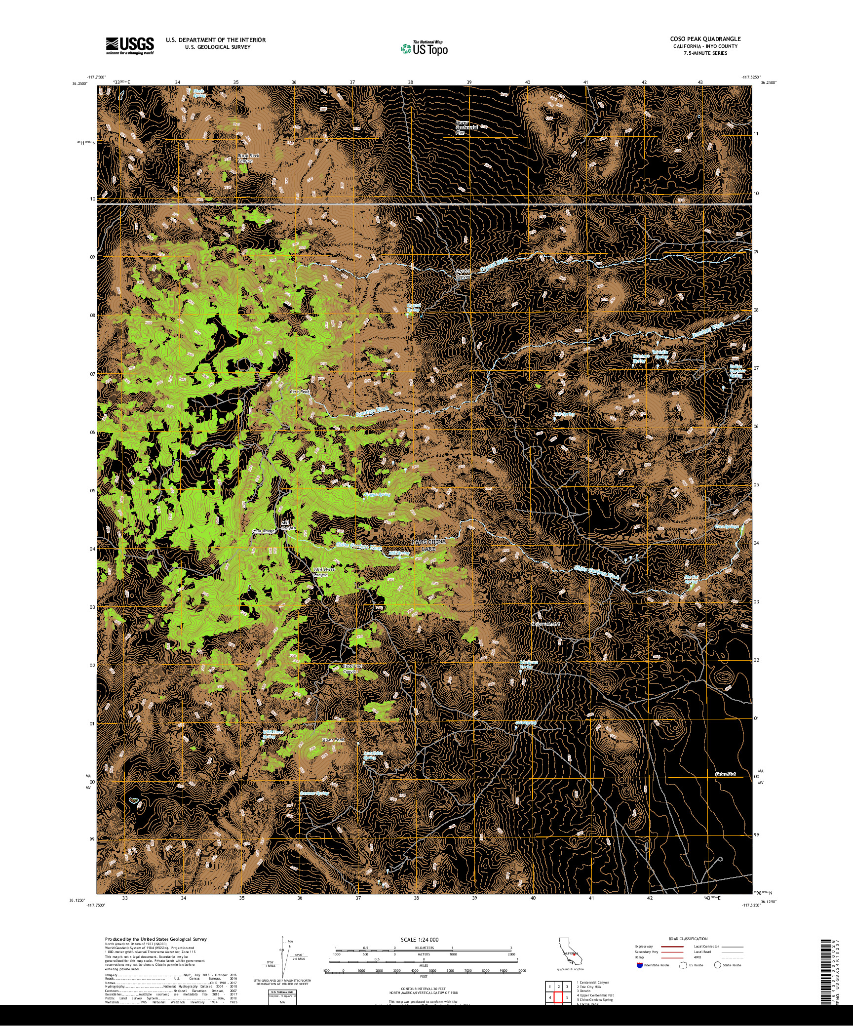 USGS US TOPO 7.5-MINUTE MAP FOR COSO PEAK, CA 2018