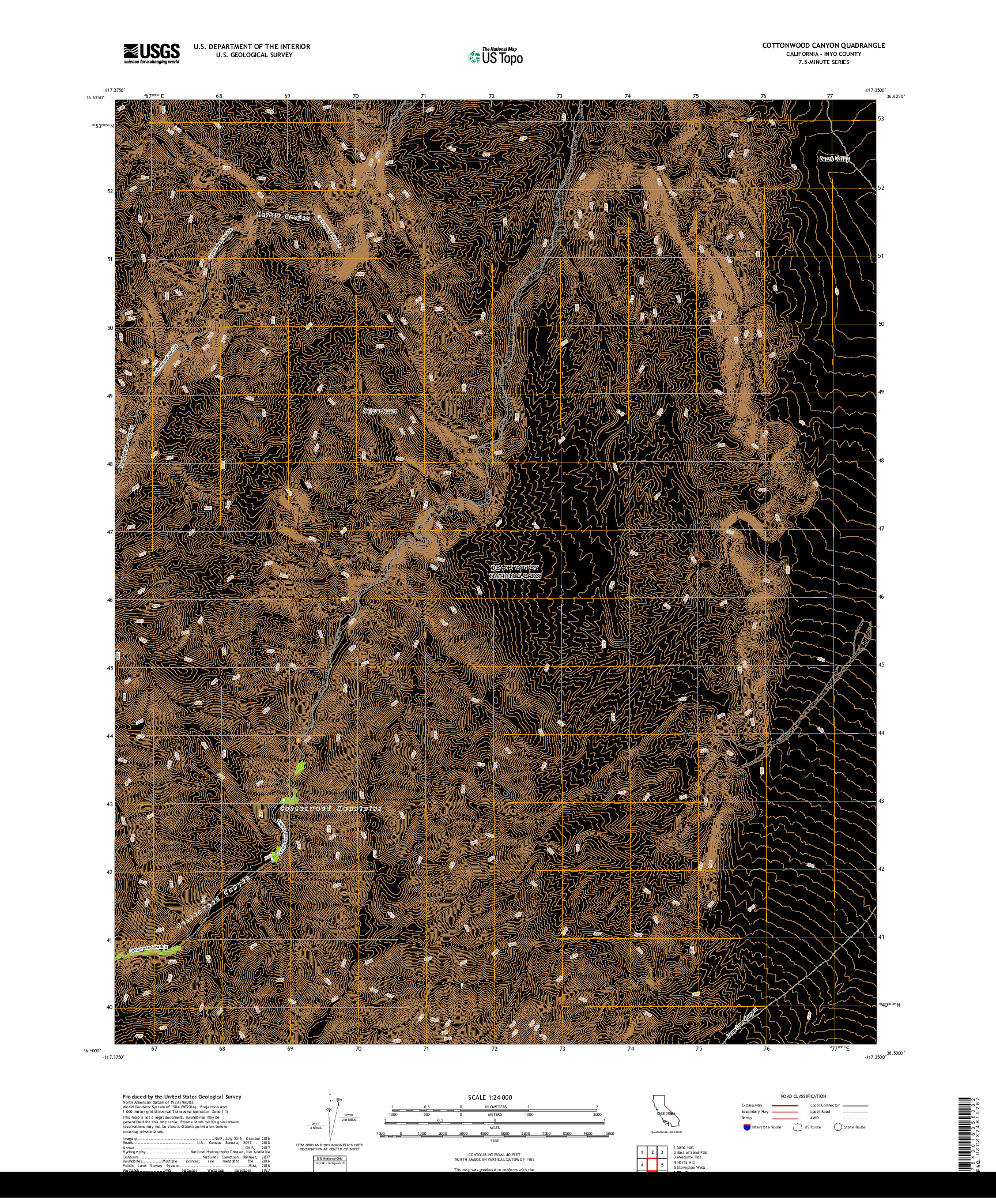 USGS US TOPO 7.5-MINUTE MAP FOR COTTONWOOD CANYON, CA 2018