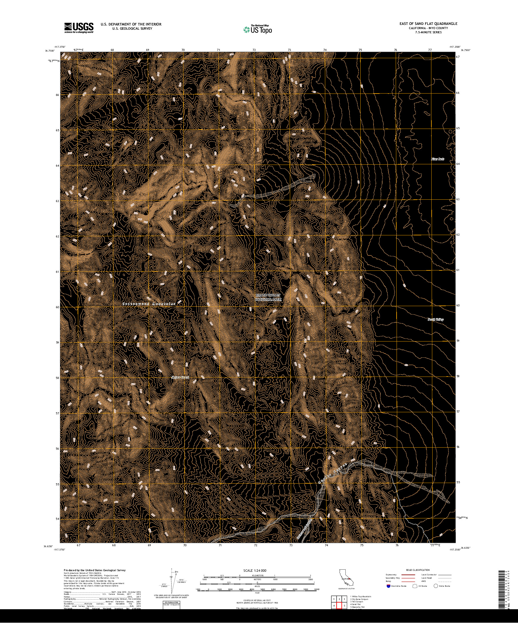 USGS US TOPO 7.5-MINUTE MAP FOR EAST OF SAND FLAT, CA 2018