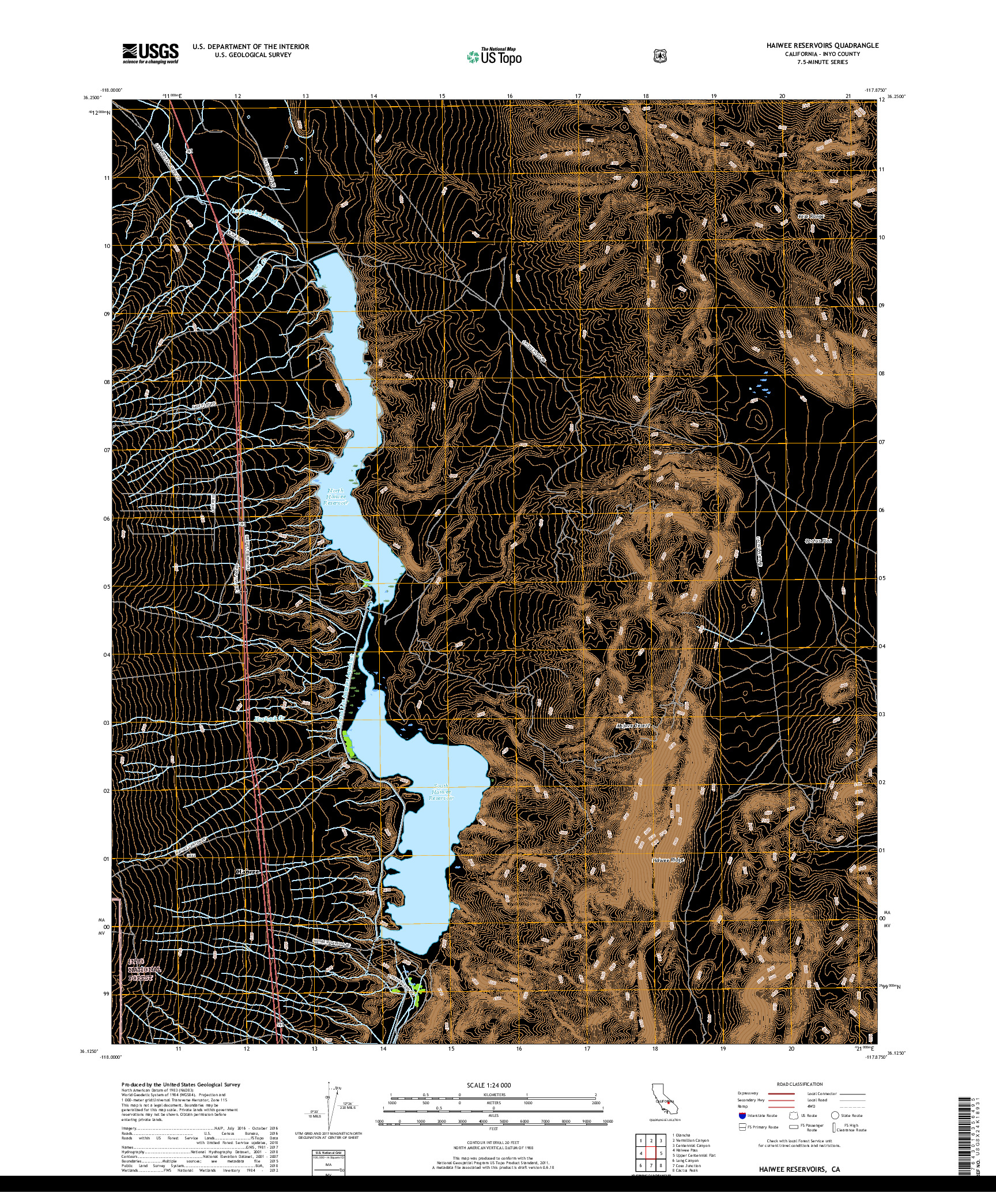 USGS US TOPO 7.5-MINUTE MAP FOR HAIWEE RESERVOIRS, CA 2018