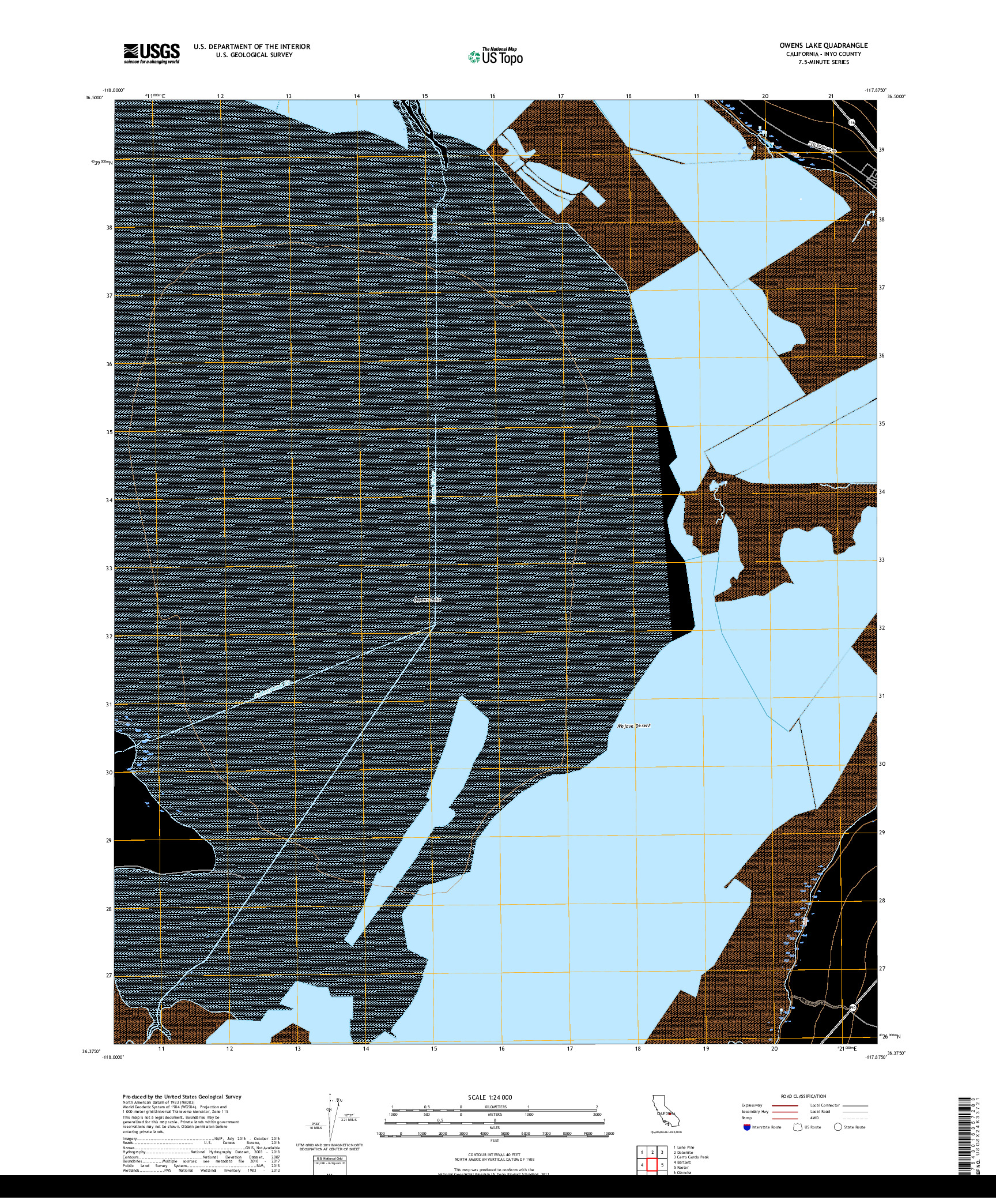 USGS US TOPO 7.5-MINUTE MAP FOR OWENS LAKE, CA 2018