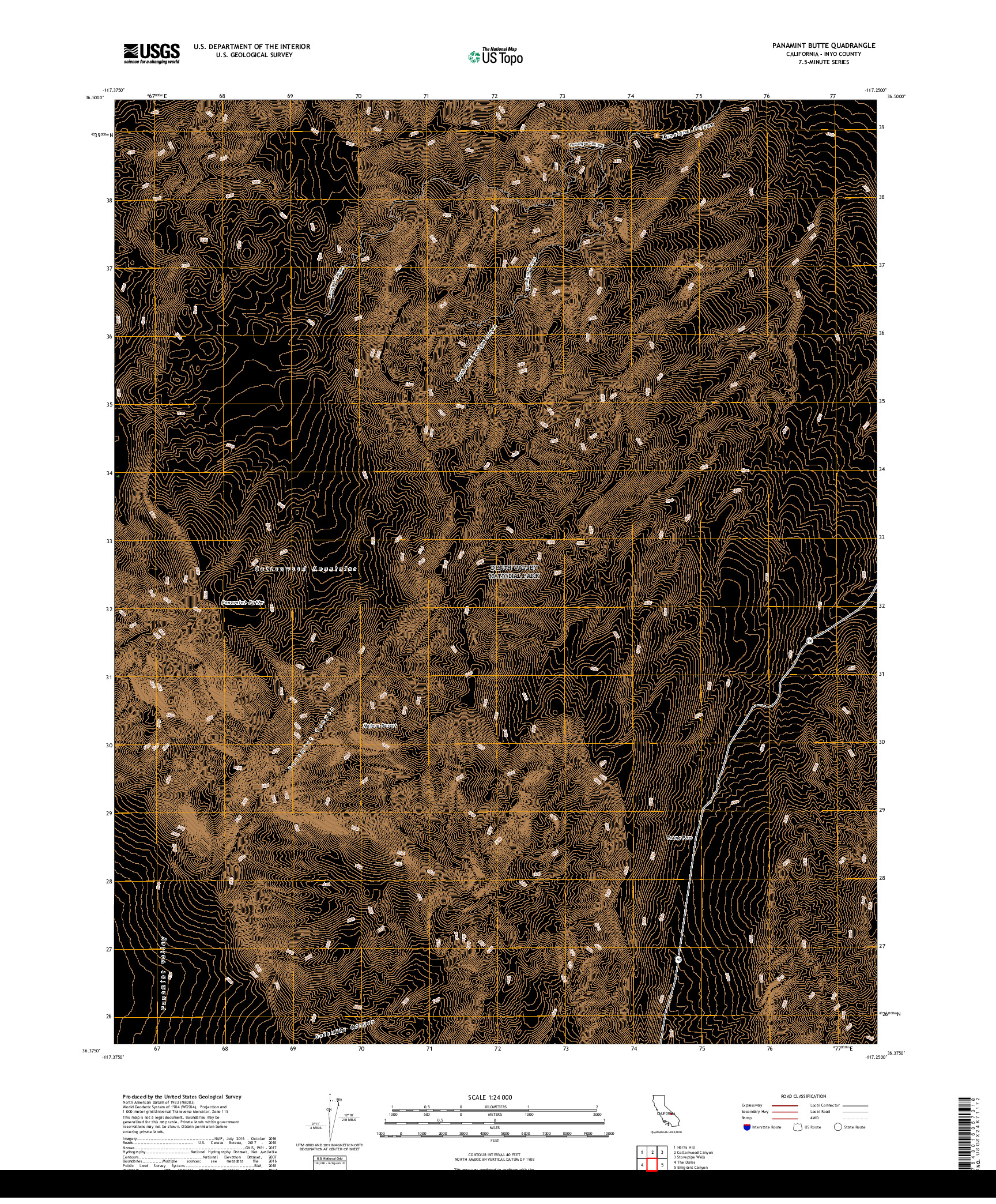 USGS US TOPO 7.5-MINUTE MAP FOR PANAMINT BUTTE, CA 2018