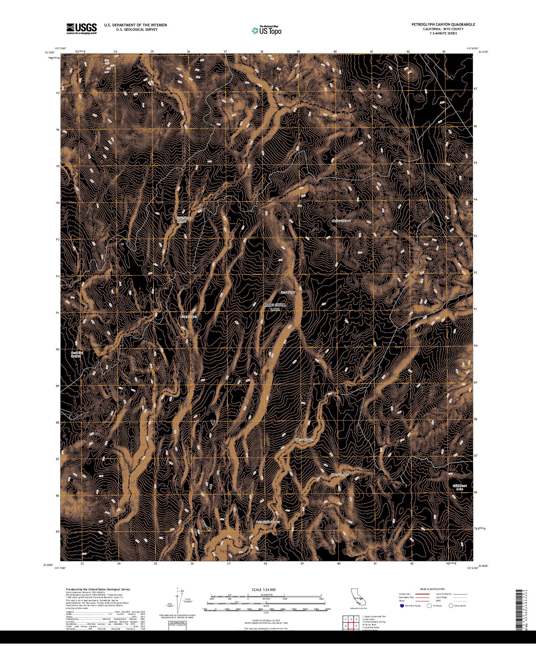 USGS US TOPO 7.5-MINUTE MAP FOR PETROGLYPH CANYON, CA 2018